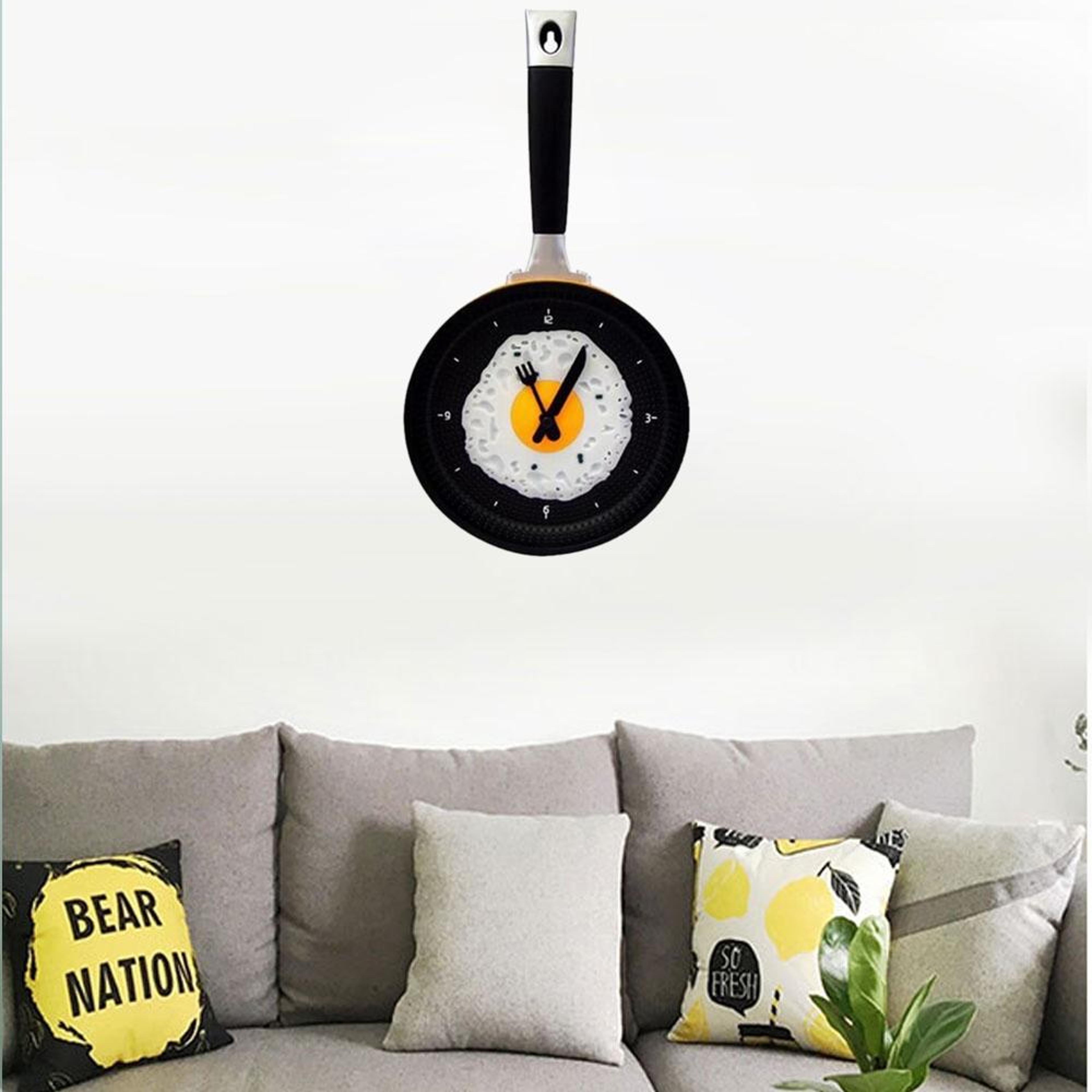 fried egg kitchen wall clock quiet frying pan novelty clock for home decor