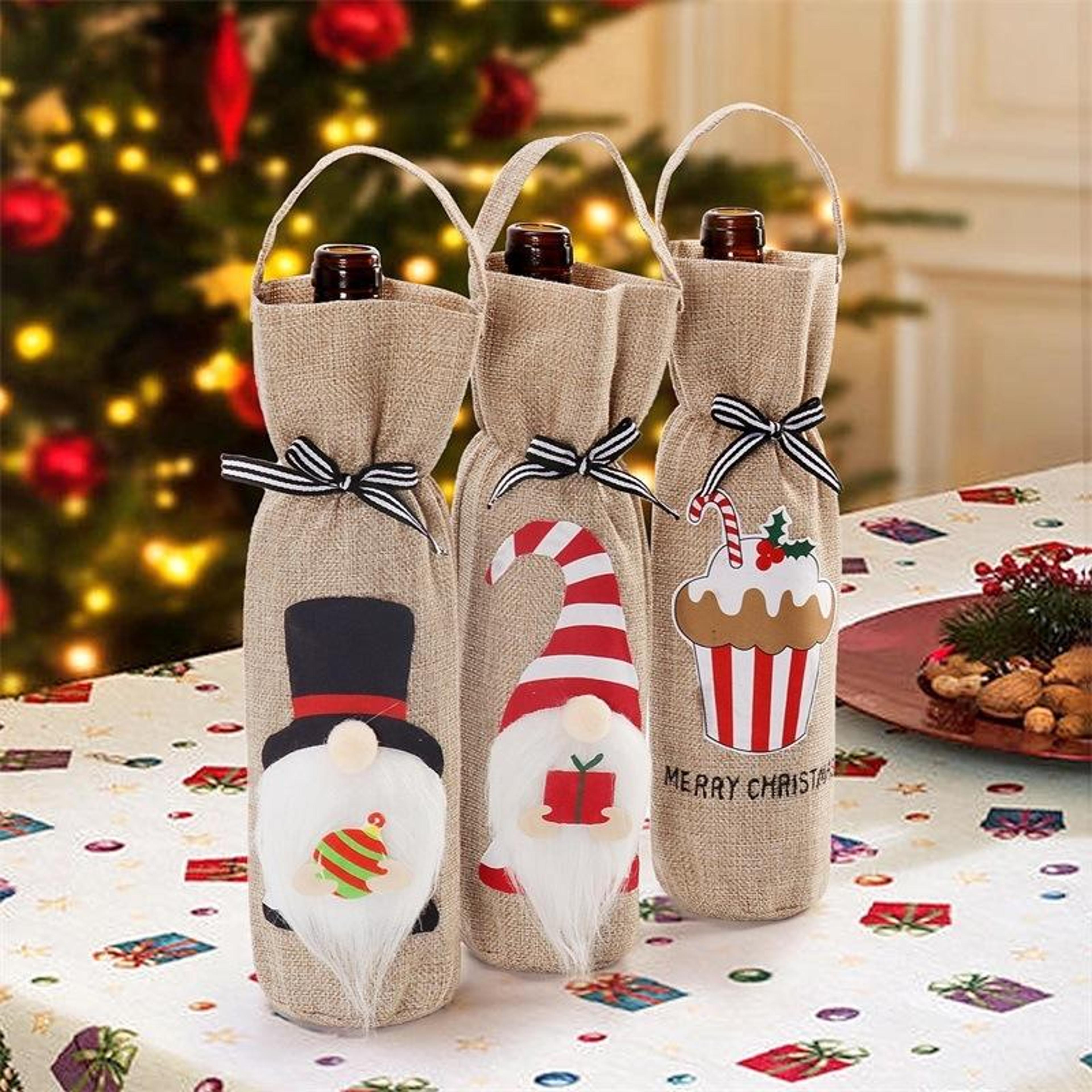 festive christmas wine bottle bag cloth wine bottle cover for holiday gifts and table decor