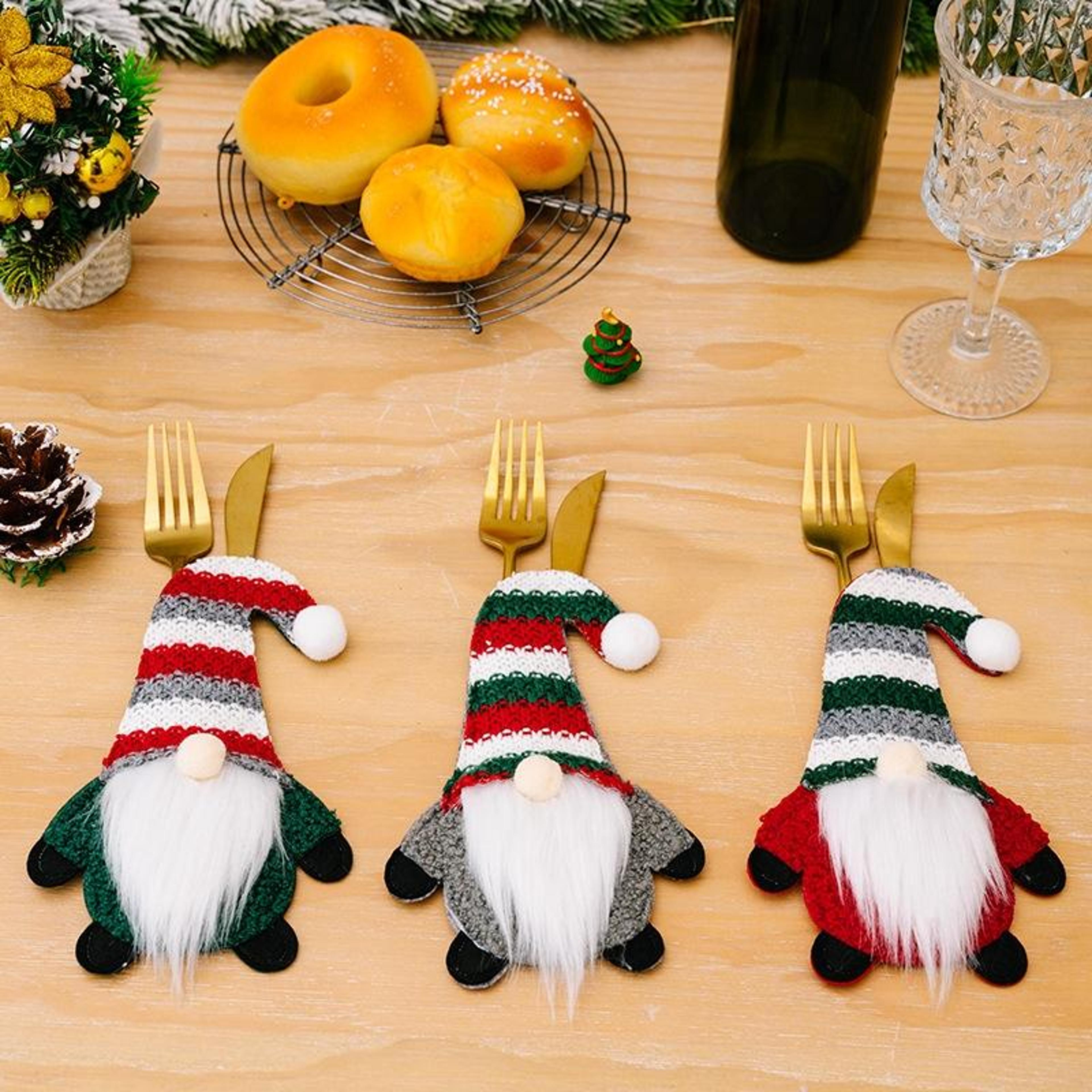 knitted christmas cutlery holder festive knife and fork covers for holiday table decor