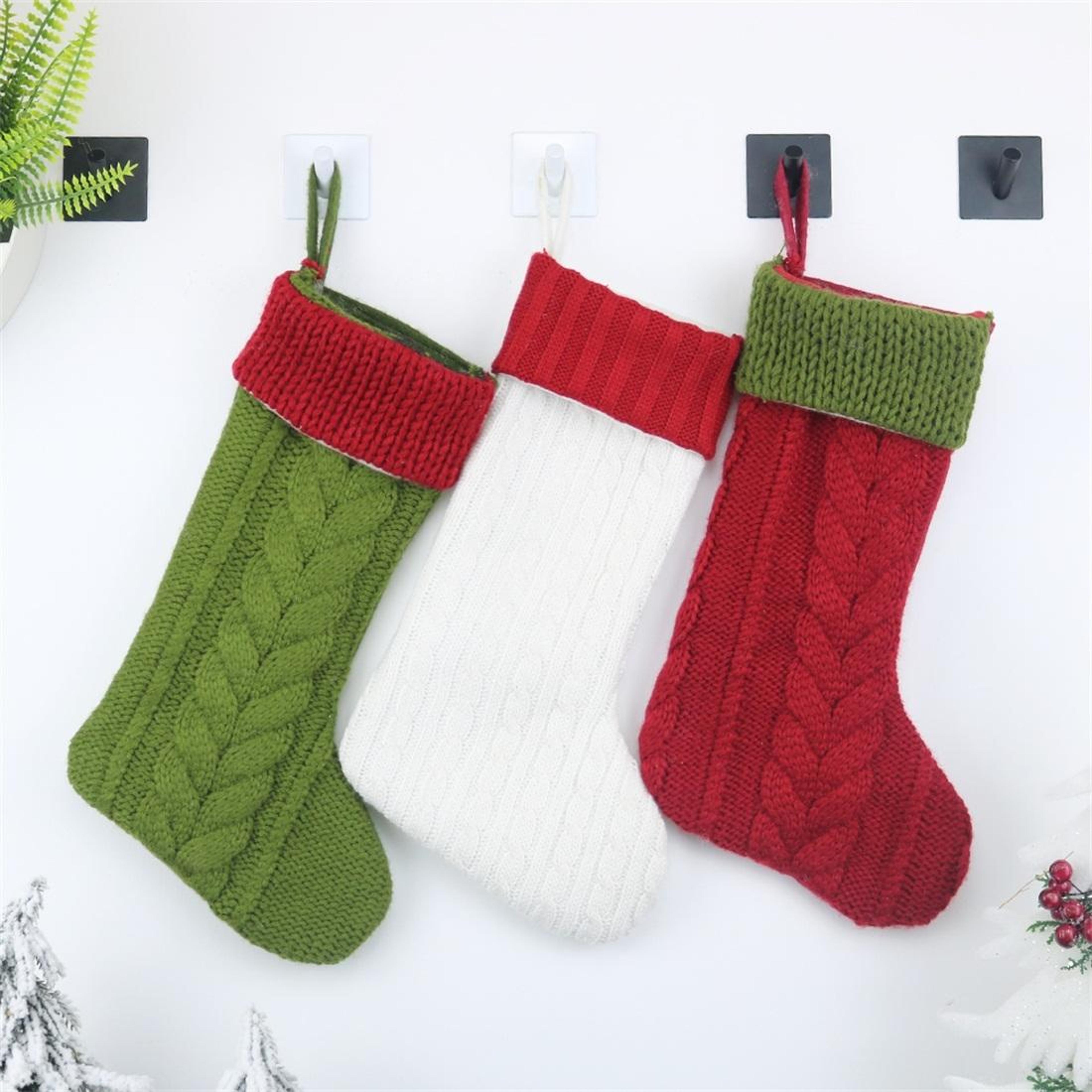2 pcs christmas stocking gift bags wool knit hanging christmas tree decorations