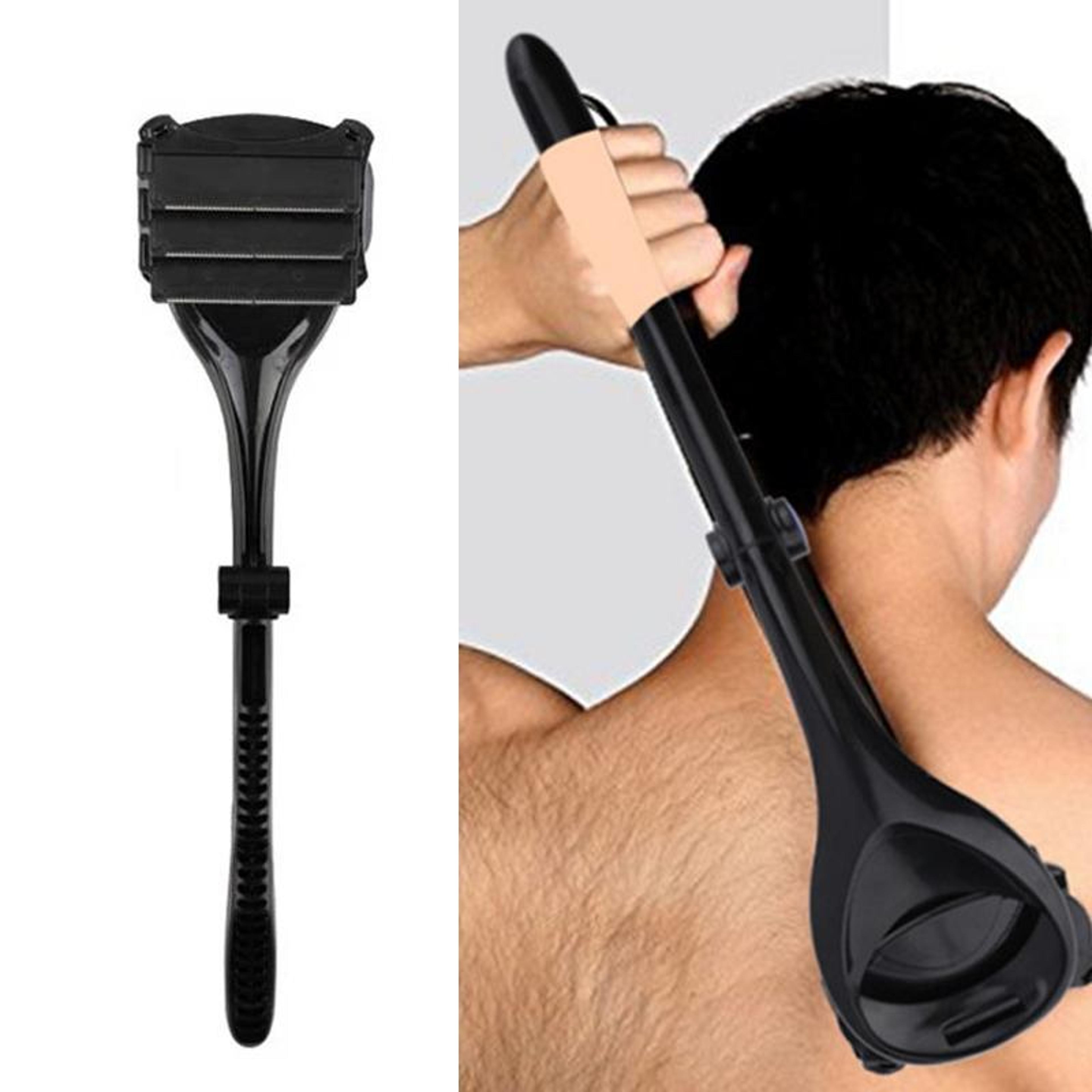 b5 back shaver for men with foldable long handle and triple blade body hair remover
