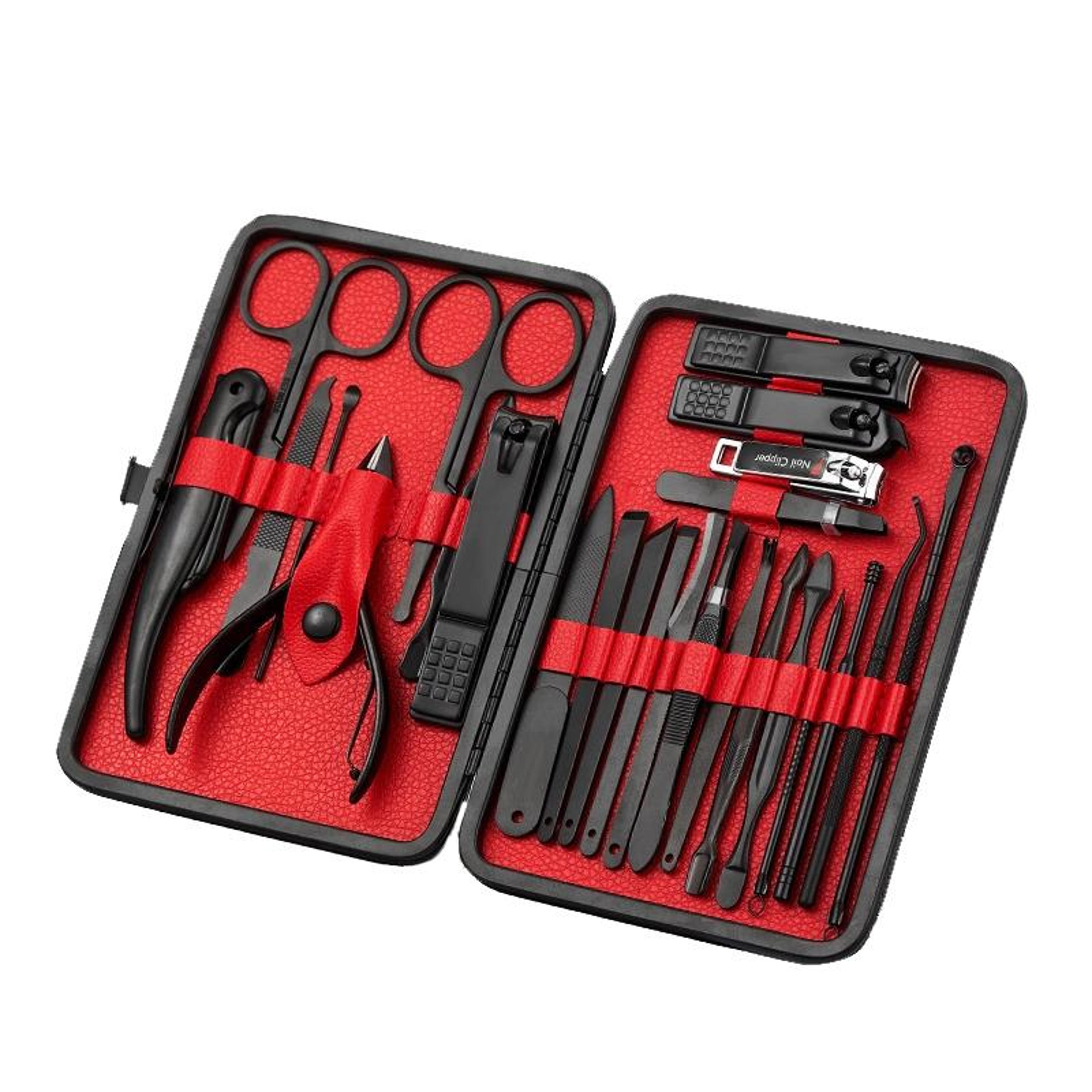 25 piece manicure pedicure set with stainless steel nail clippers set and travel case