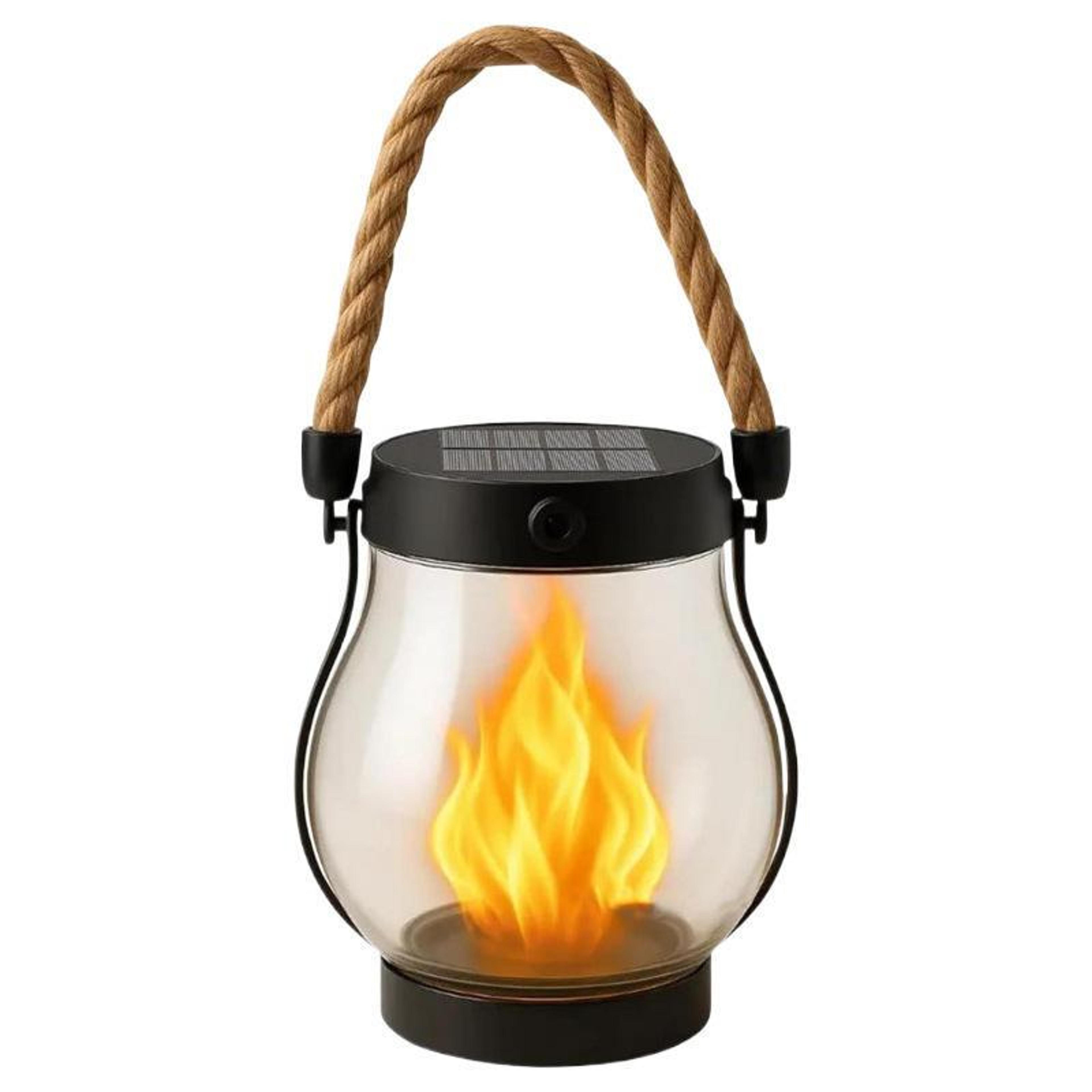solar flame lantern with hemp rope rechargeable outdoor camping and garden light