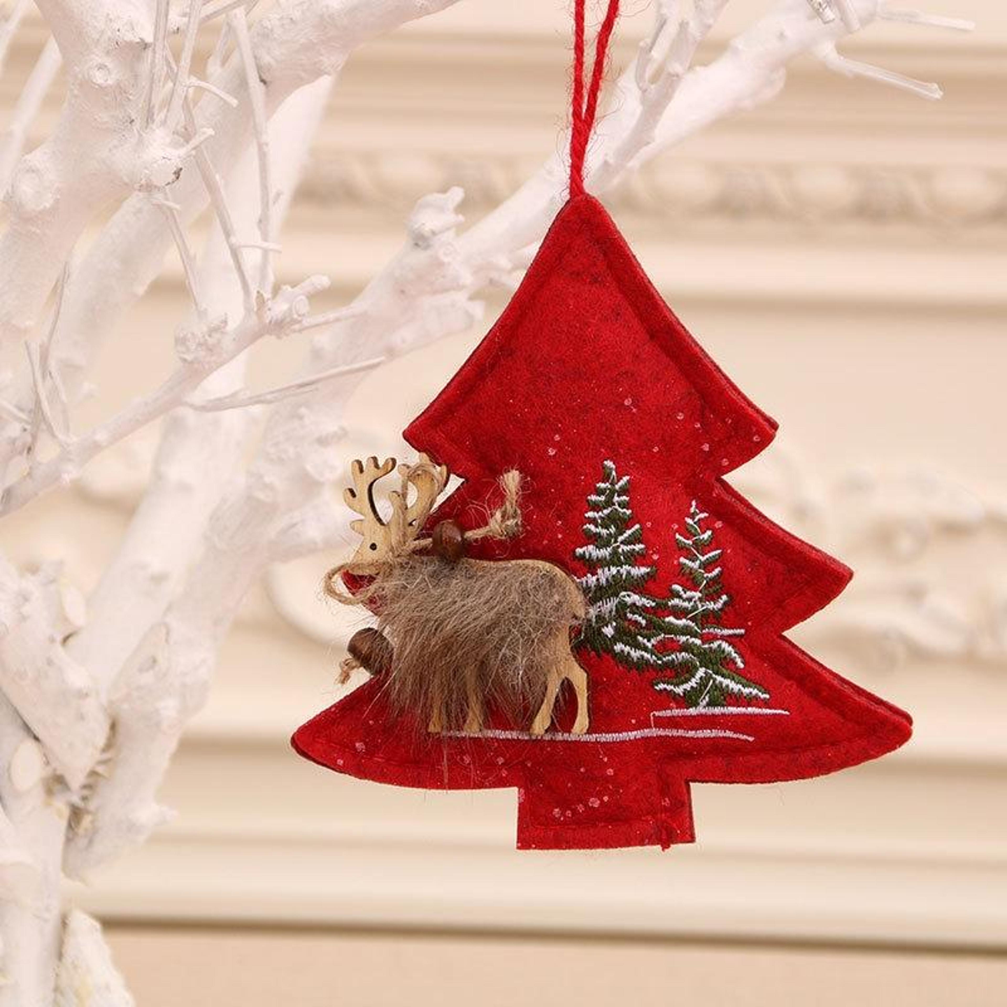 embroidered flannel christmas tree ornament rustic wood hanging christmas decoration