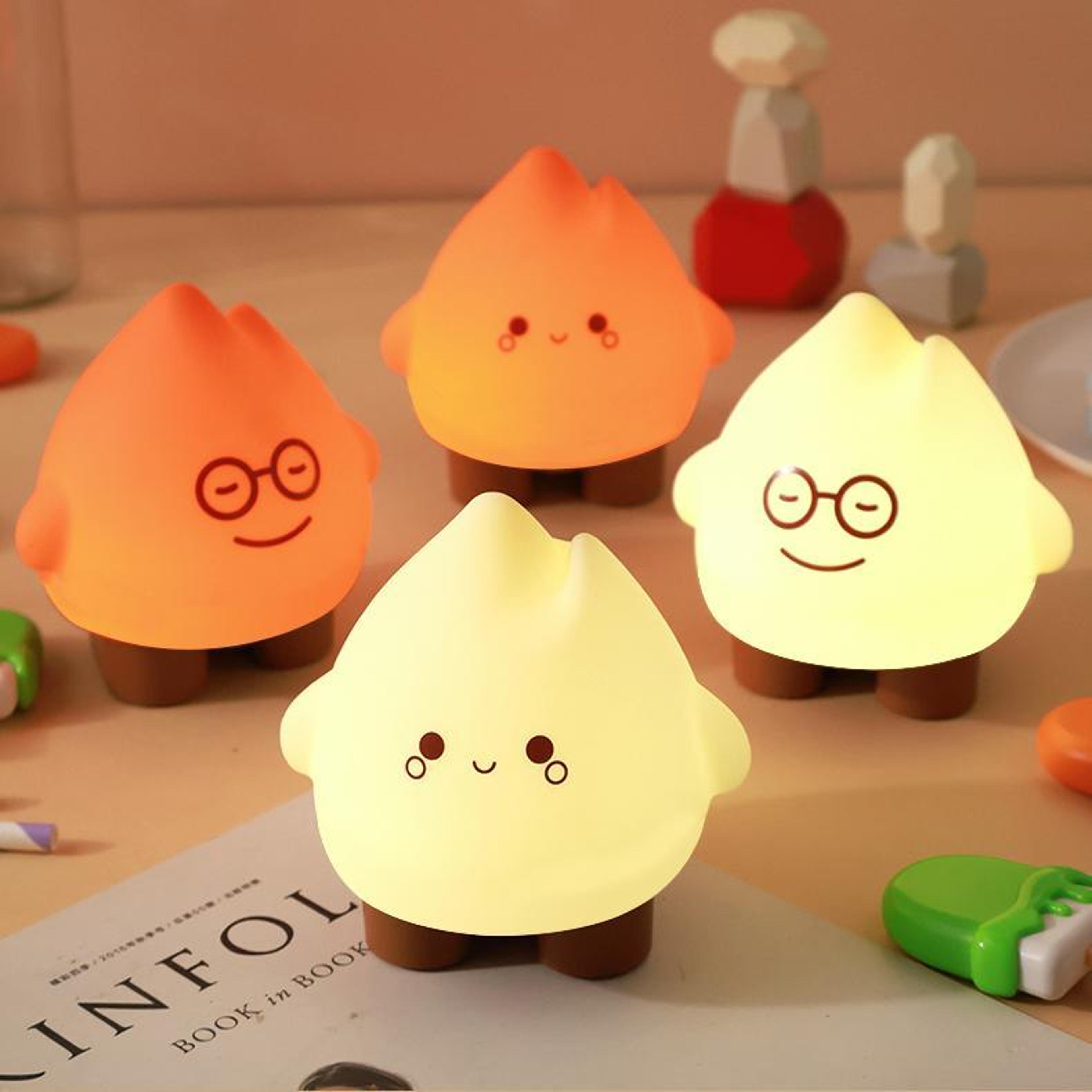 cute flame night light rechargeable silicone dimmable bedside lamp