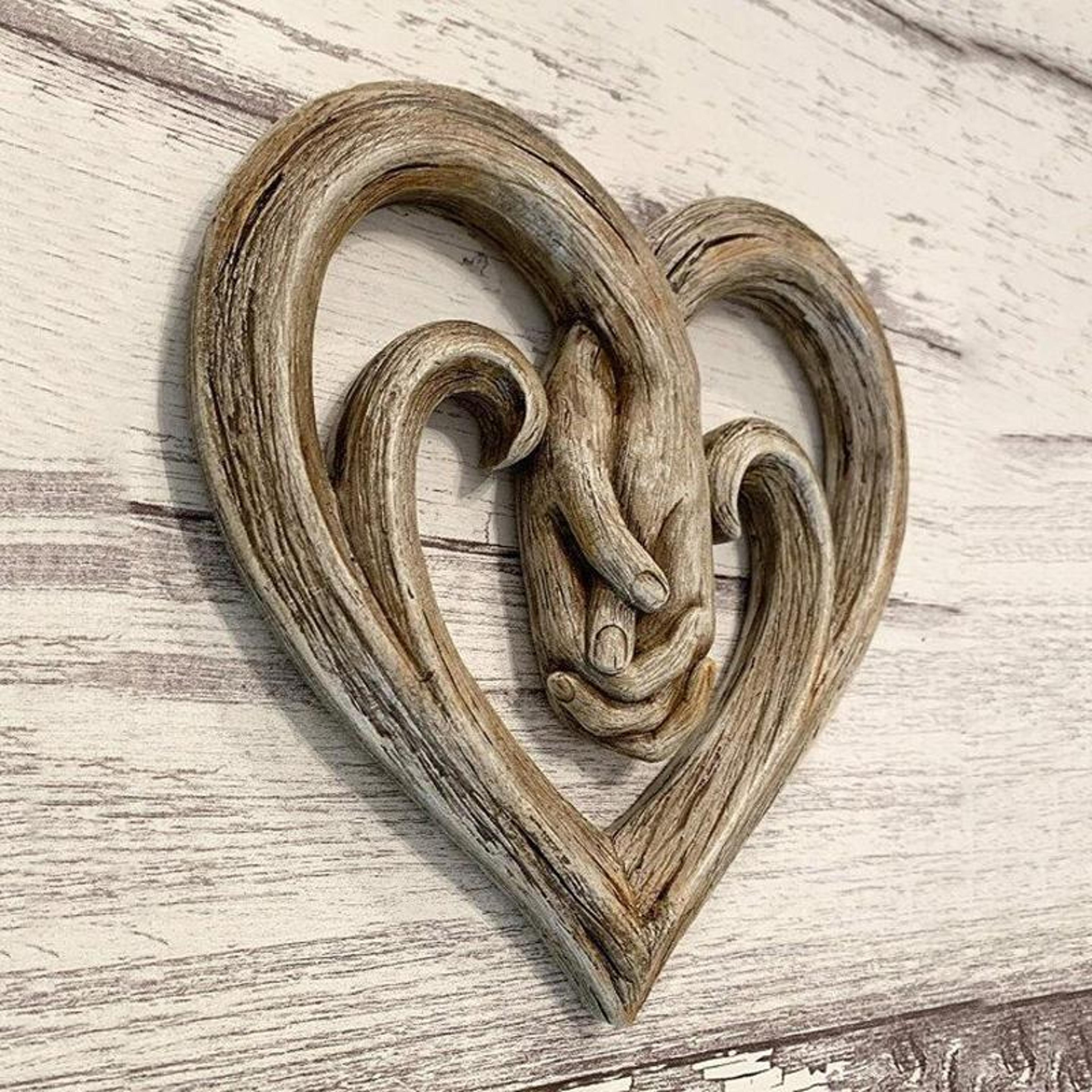 wooden heart wall decor holding hands couple romantic wall art gift