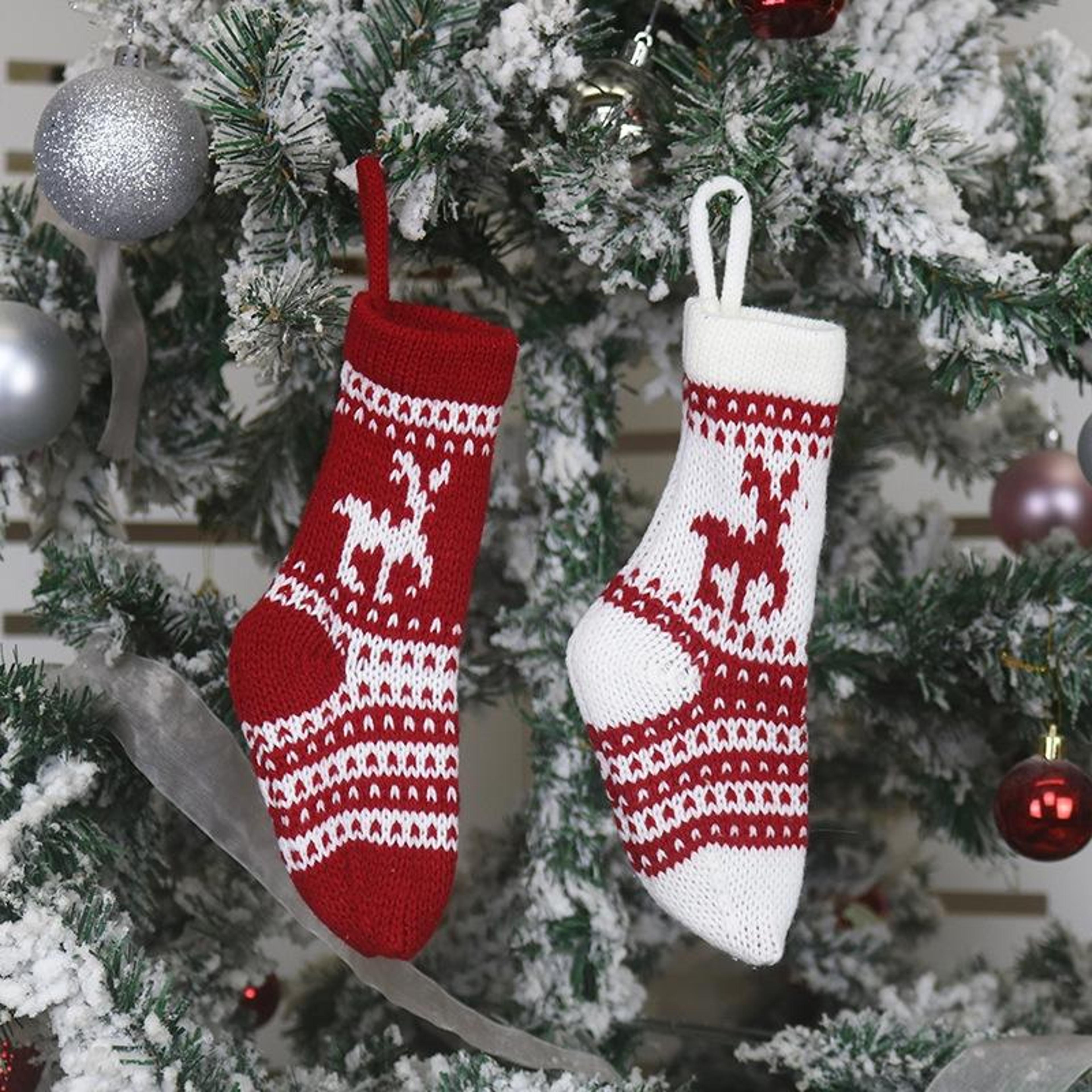 mini knitted christmas stocking wool gift bag and hanging christmas ornament