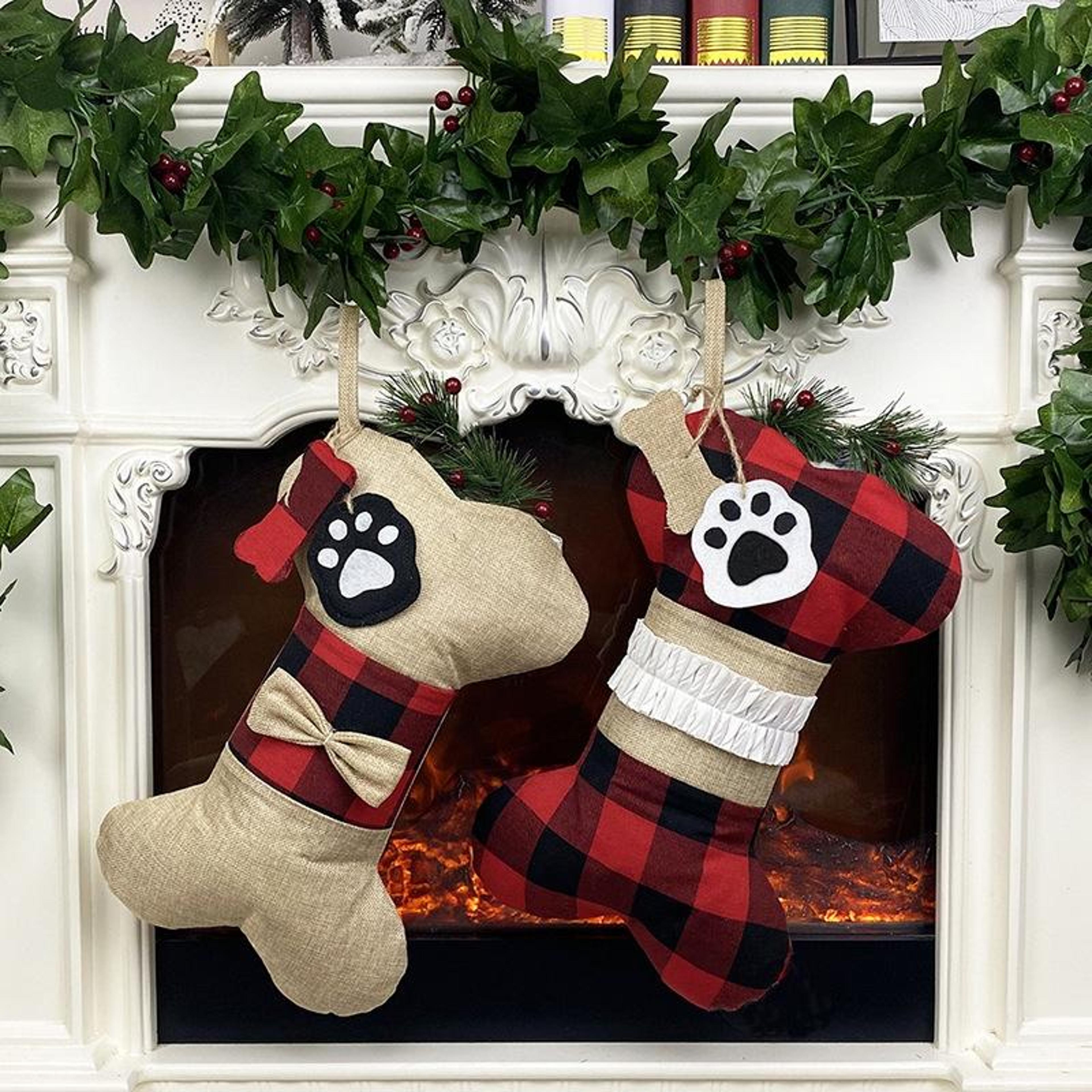 bone shaped dog christmas stocking pet gift bag and rustic holiday decoration