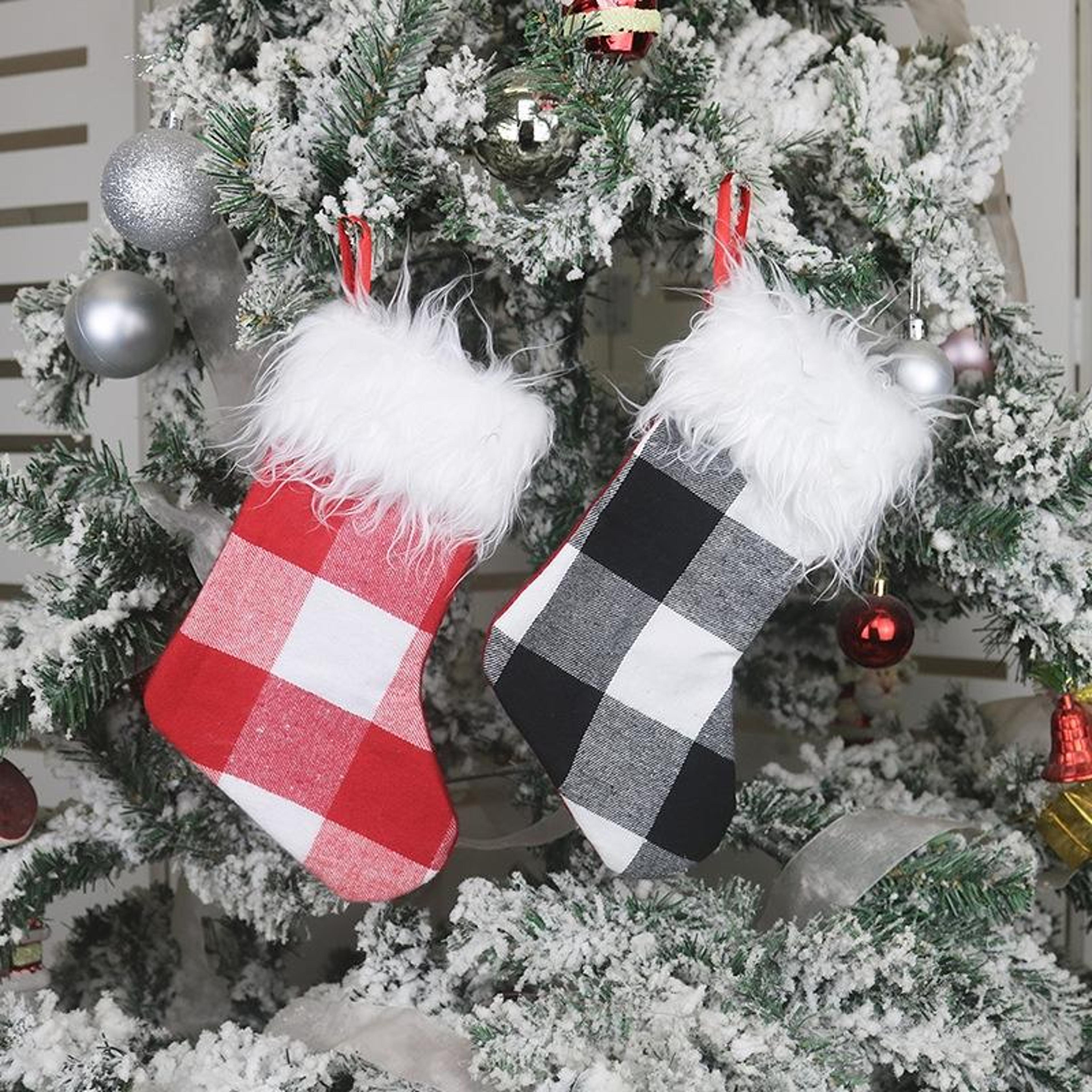 plaid plush christmas stocking gift bag and hanging christmas tree decoration