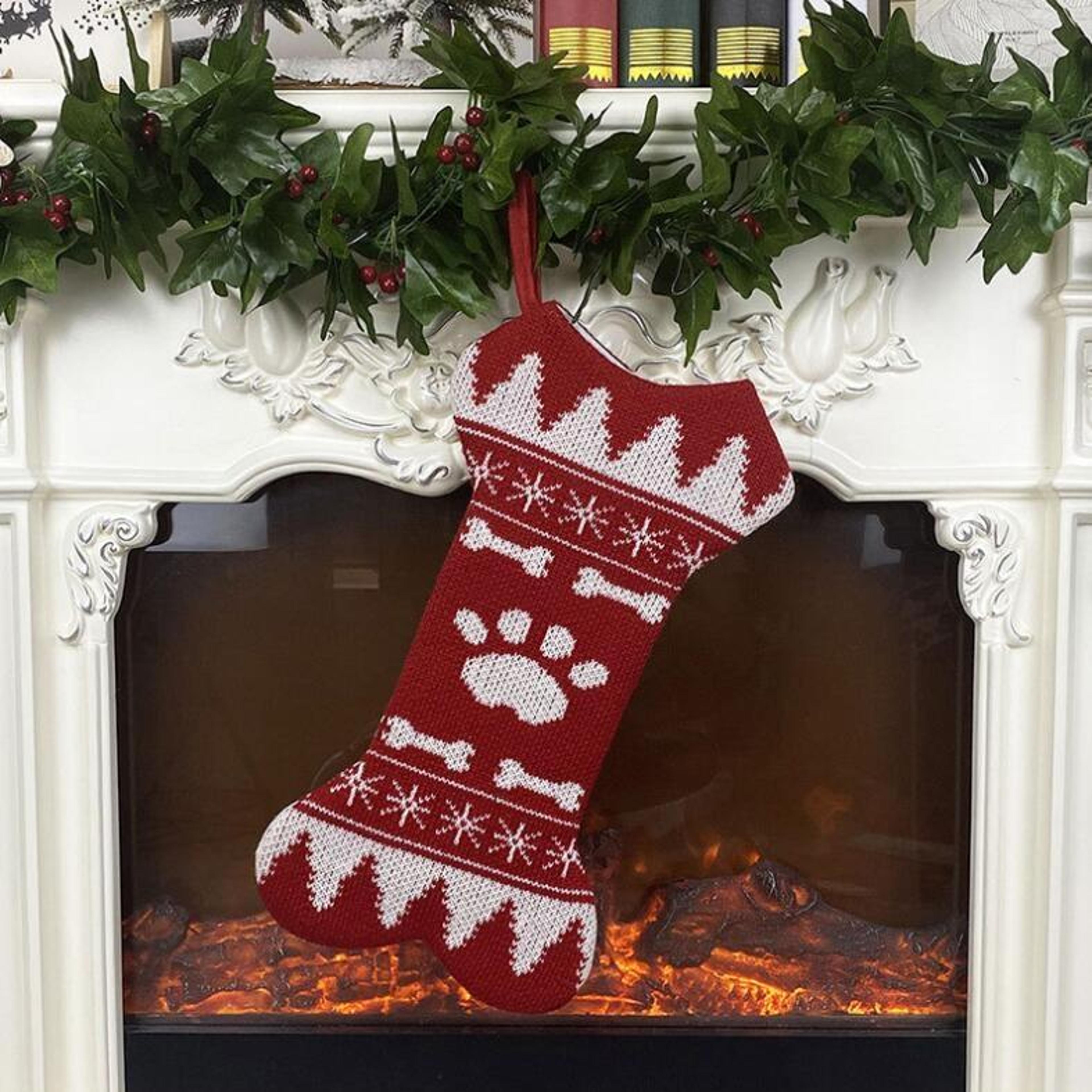 dog bone christmas stocking gift bag for pet treats and holiday decor