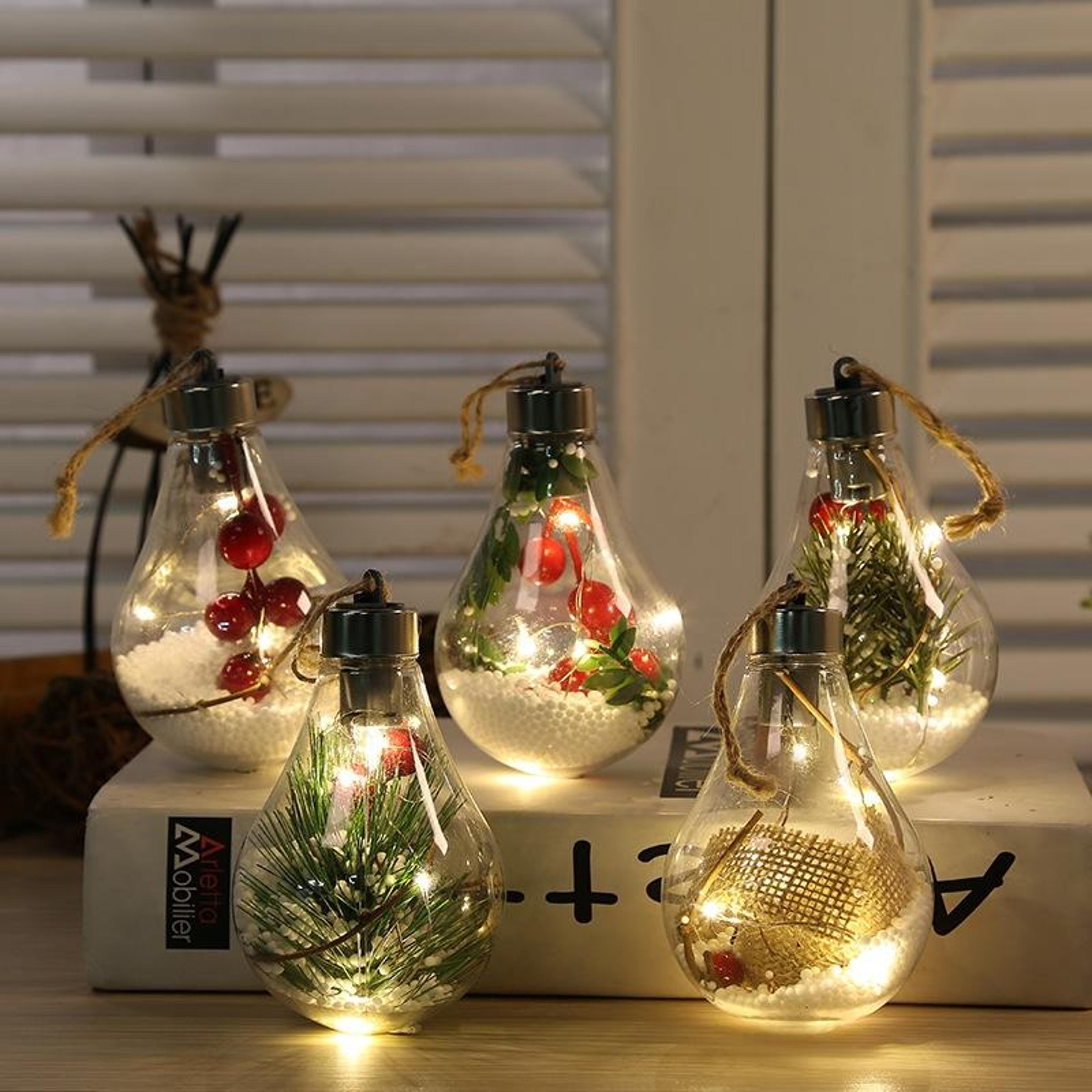 2pcs led christmas ornaments transparent light-up christmas tree hanging decorations