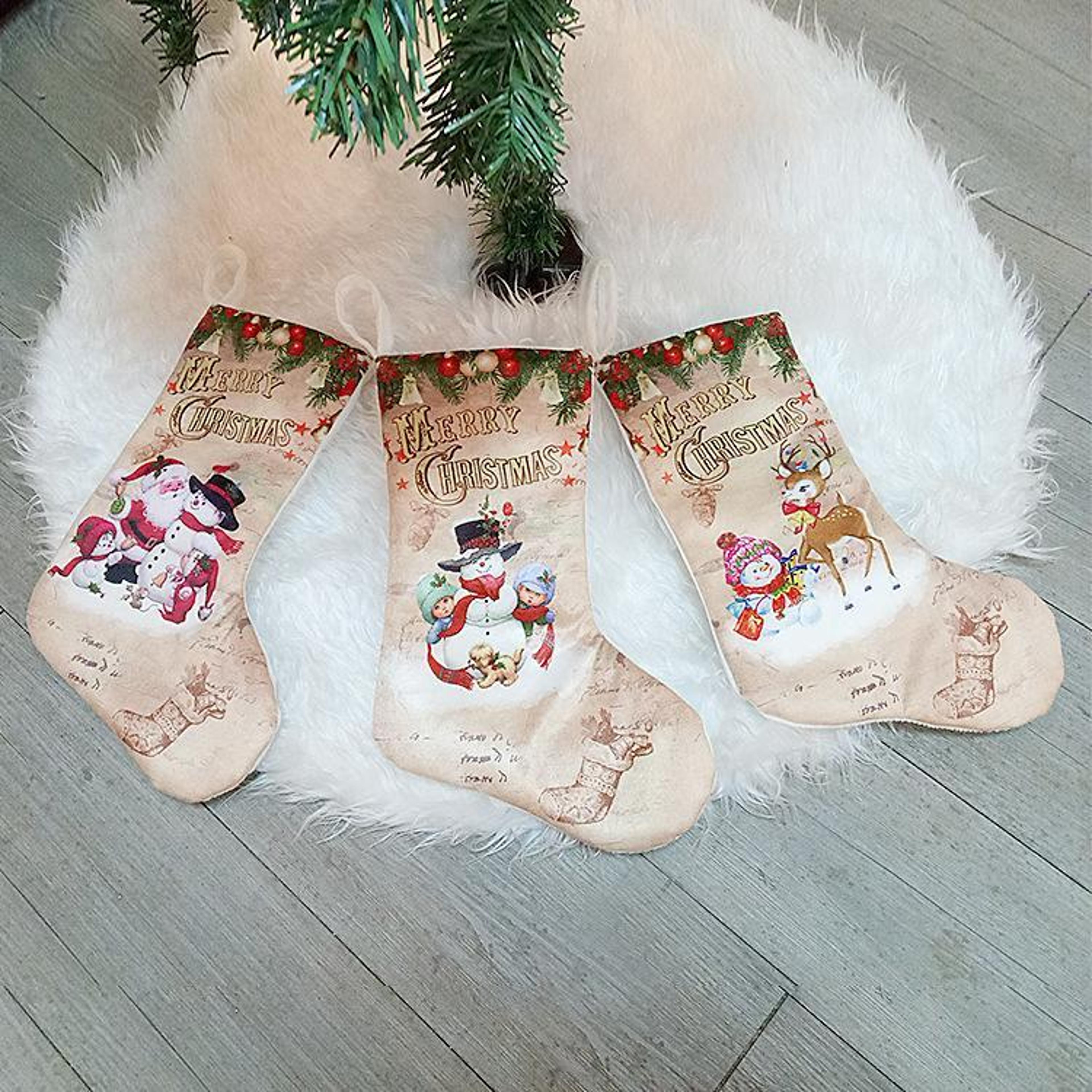 christmas stocking gift bag with santa & snowman holiday hanging decor
