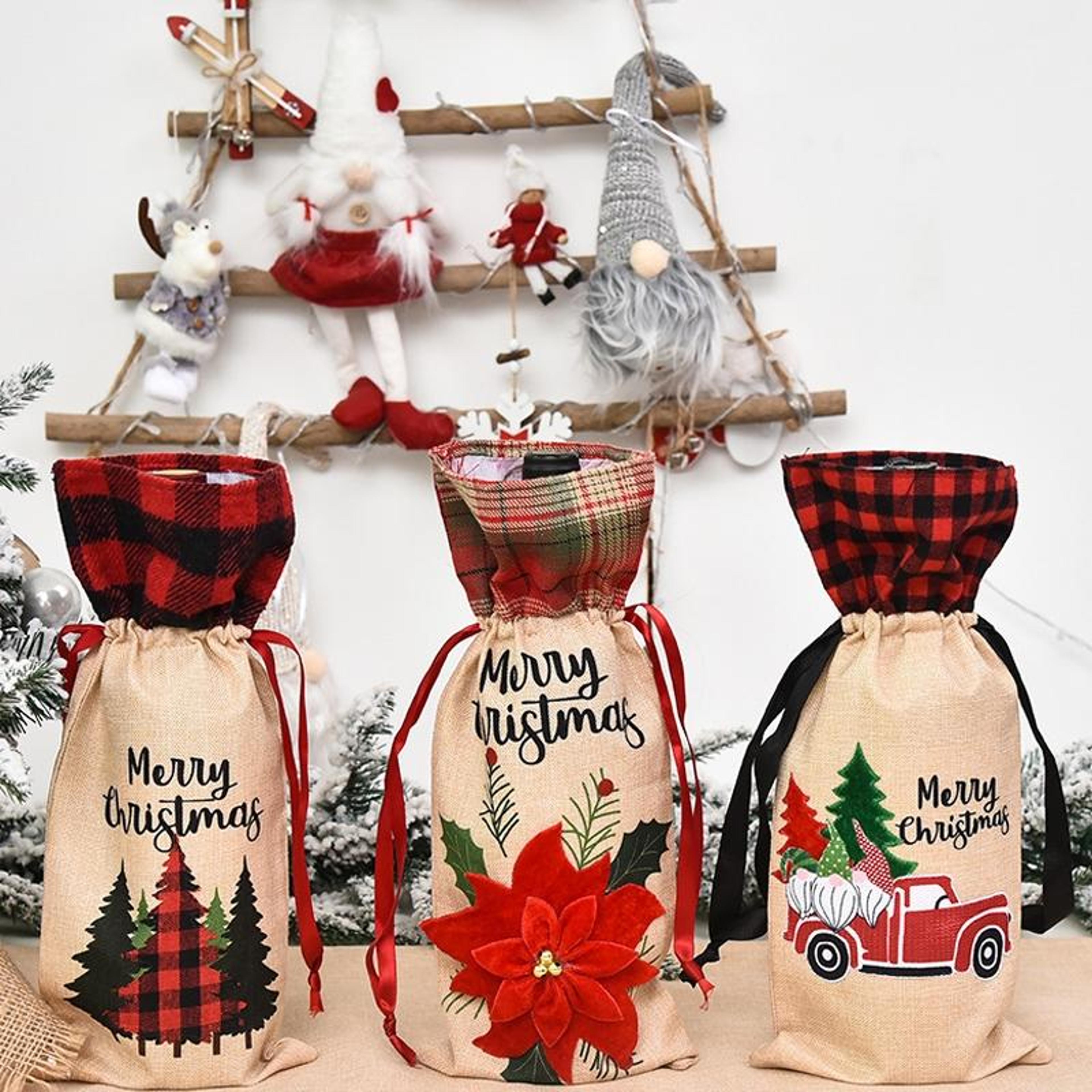 festive christmas wine bottle cover with imitation linen holiday gift bag design