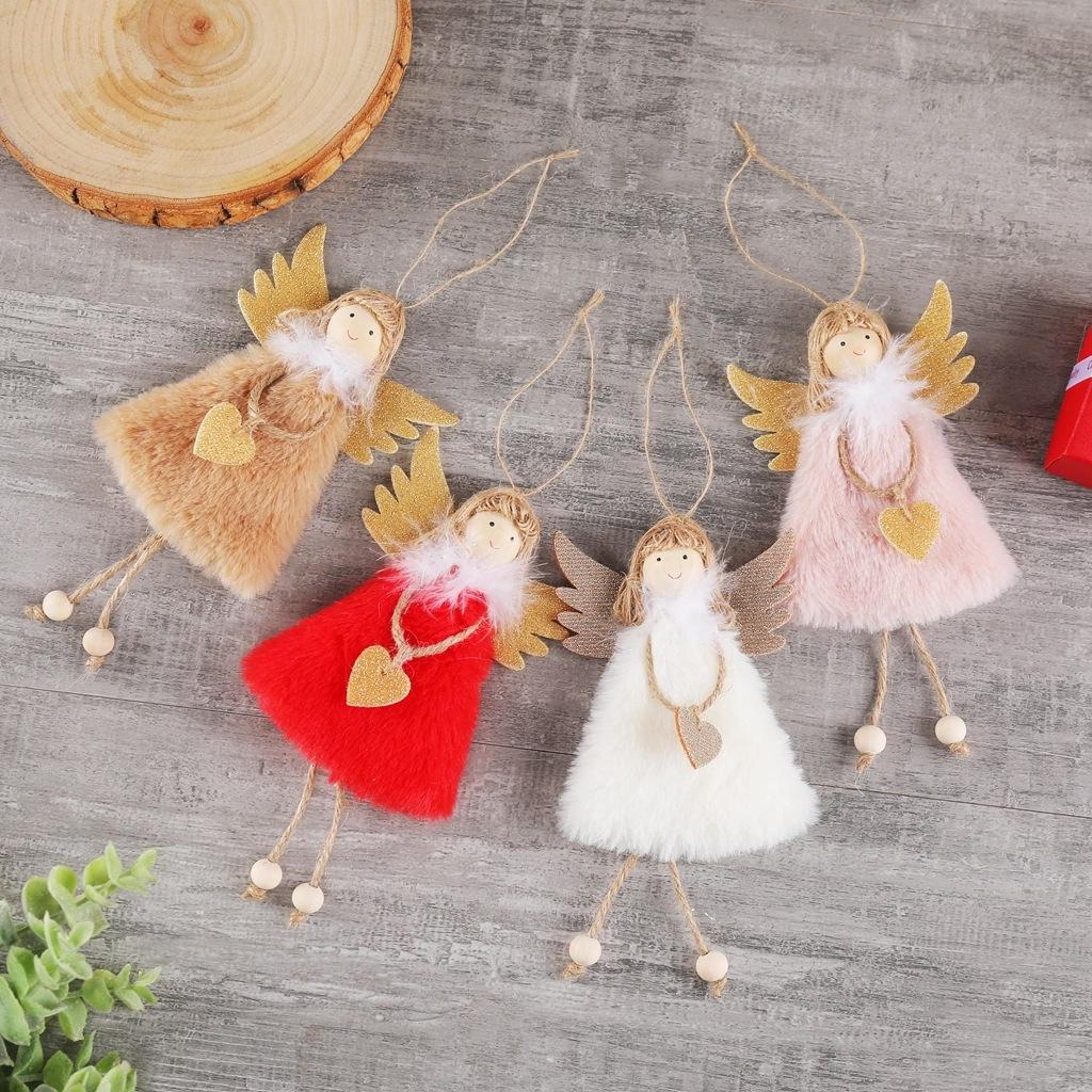 plush feather christmas angel ornament with love heart christmas tree hanging decoration