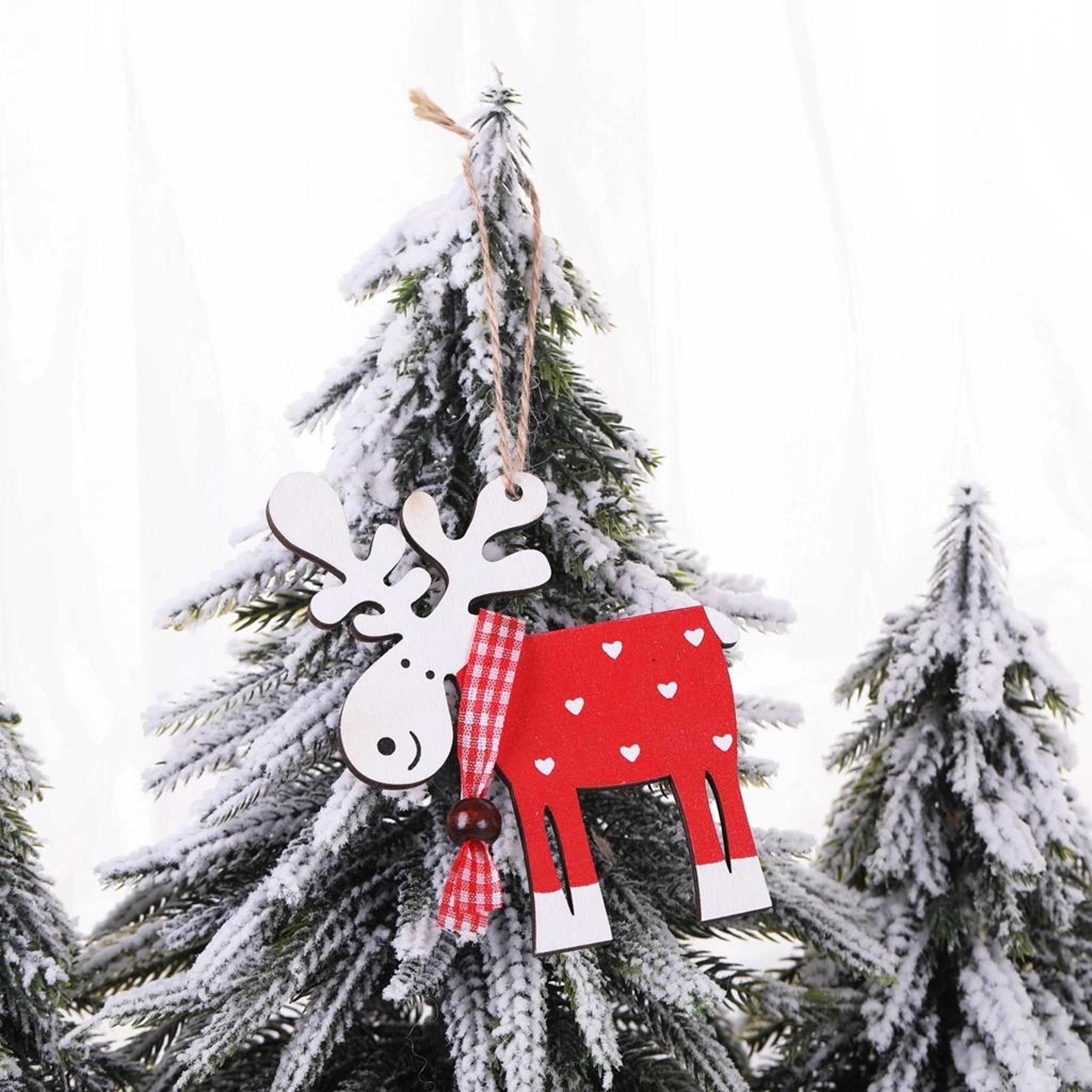 wooden reindeer christmas ornament rustic elk tree hanging decoration