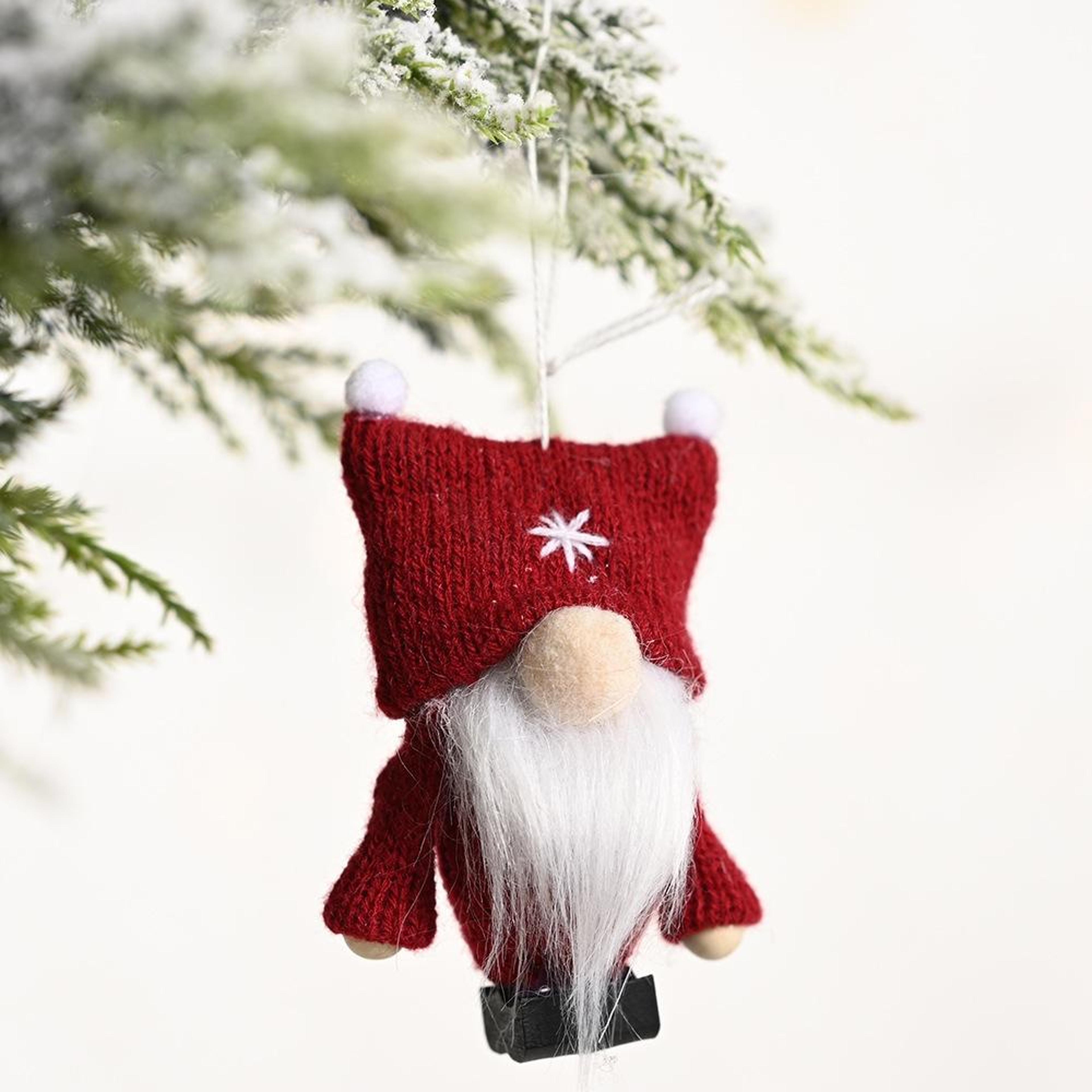 cozy knitted christmas gnome ornament faceless holiday tree pendant
