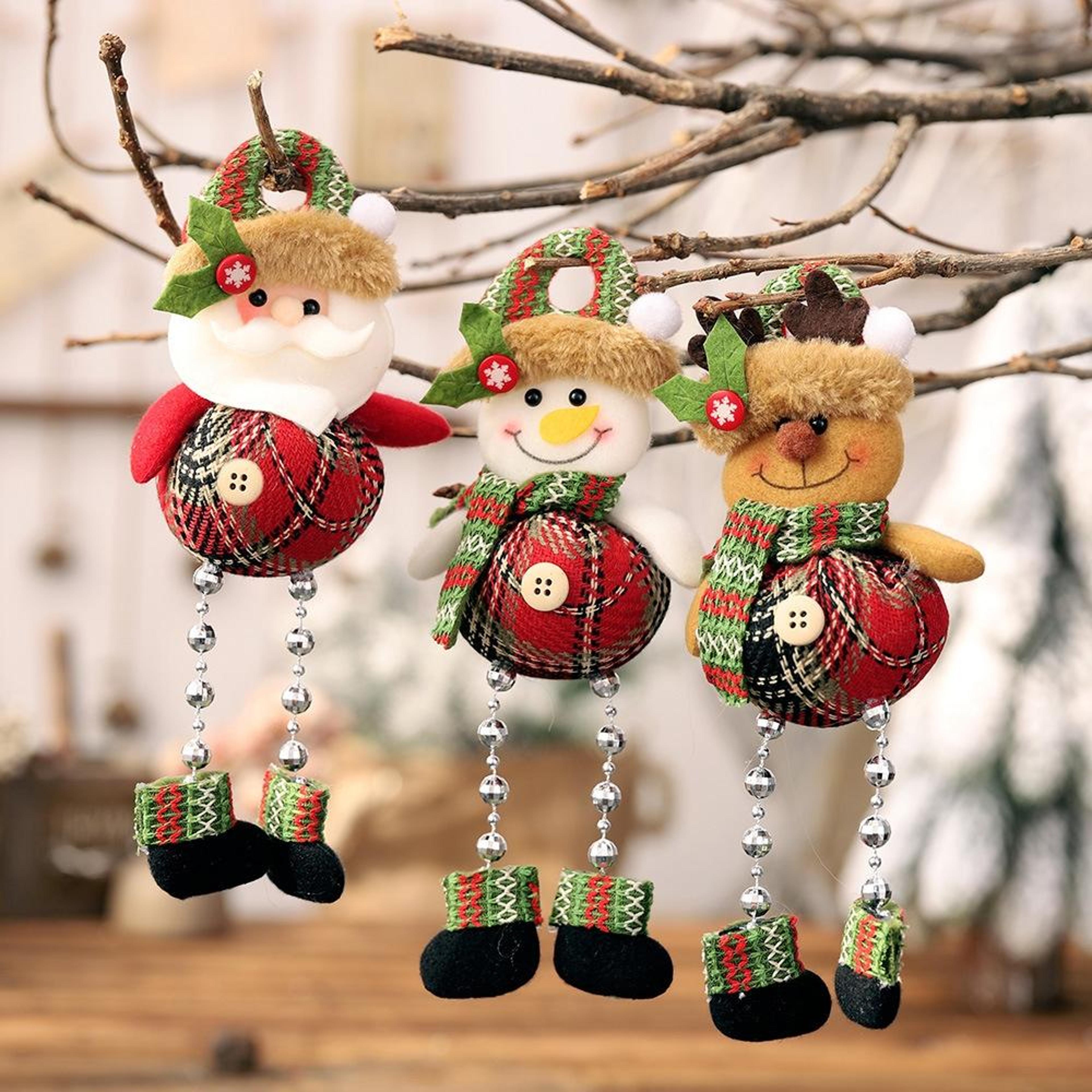 plaid christmas doll ornament hanging fabric pendant for festive window and holiday decor
