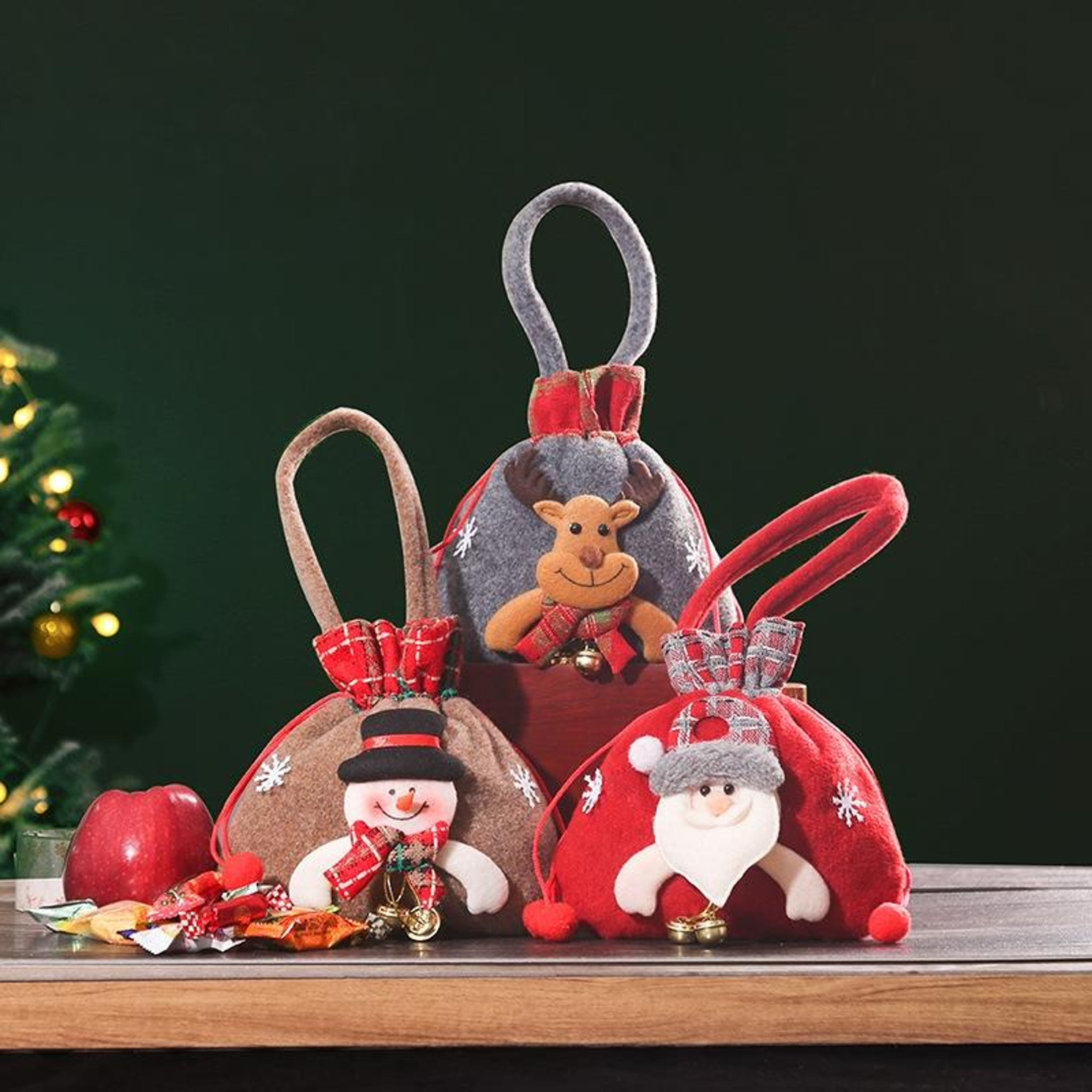 plush christmas gift bag for candy, apples and festive holiday decor