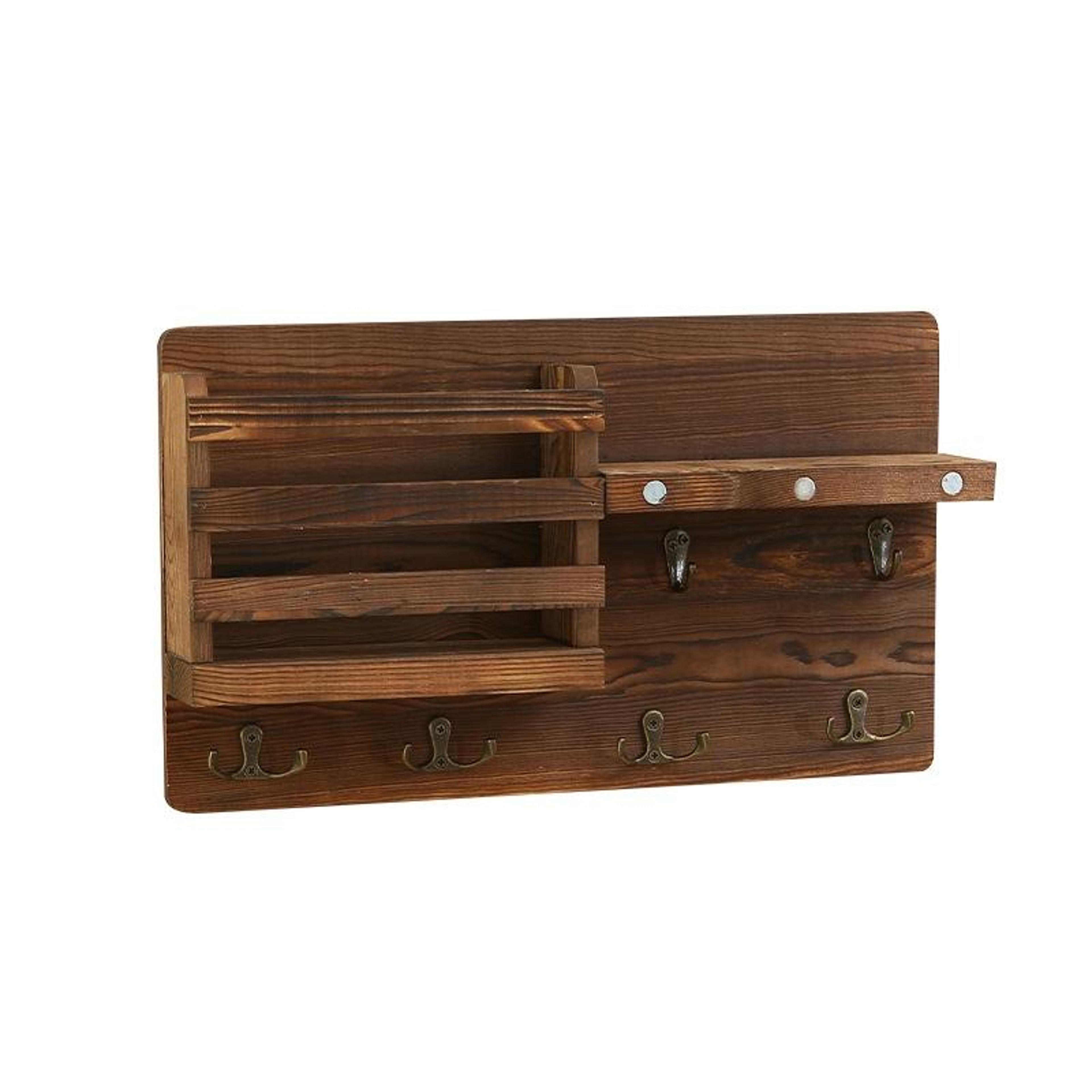 solid wood wall mounted key holder with shelf and entryway mail organizer