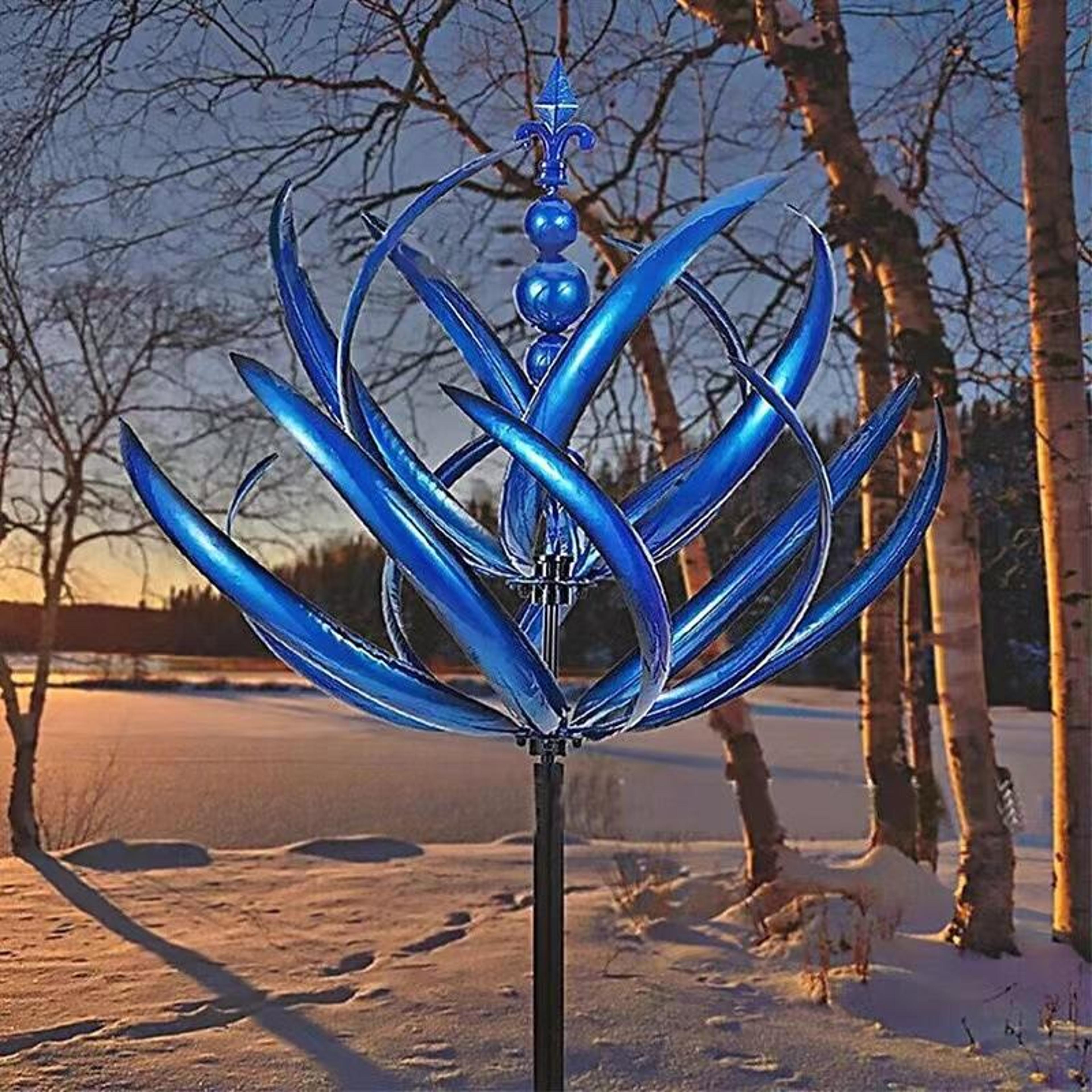 metal garden wind spinner outdoor windmill decor with weather-resistant iron ground stake