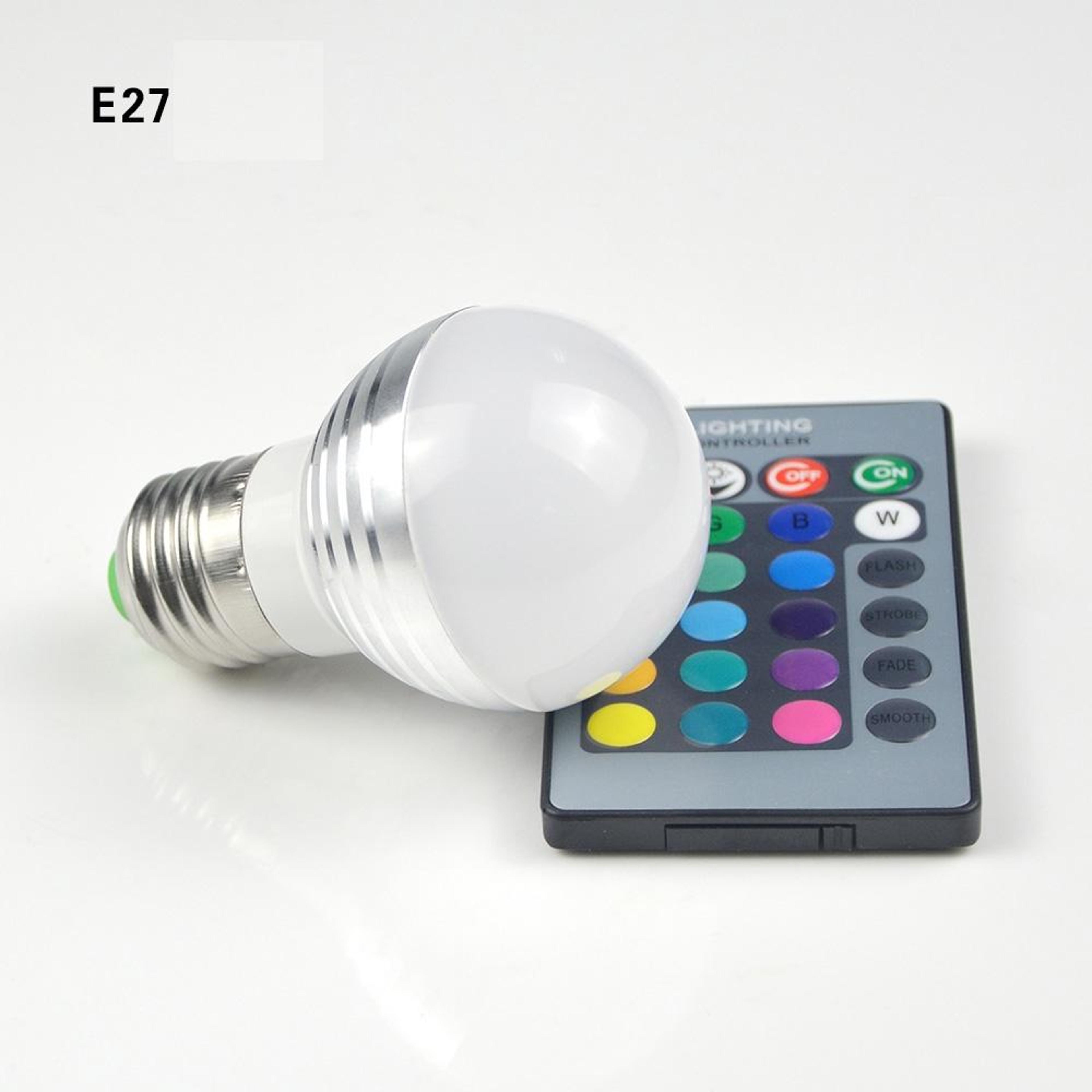 16-color rgb led bulb with remote control, dimmable e27 mood and party light