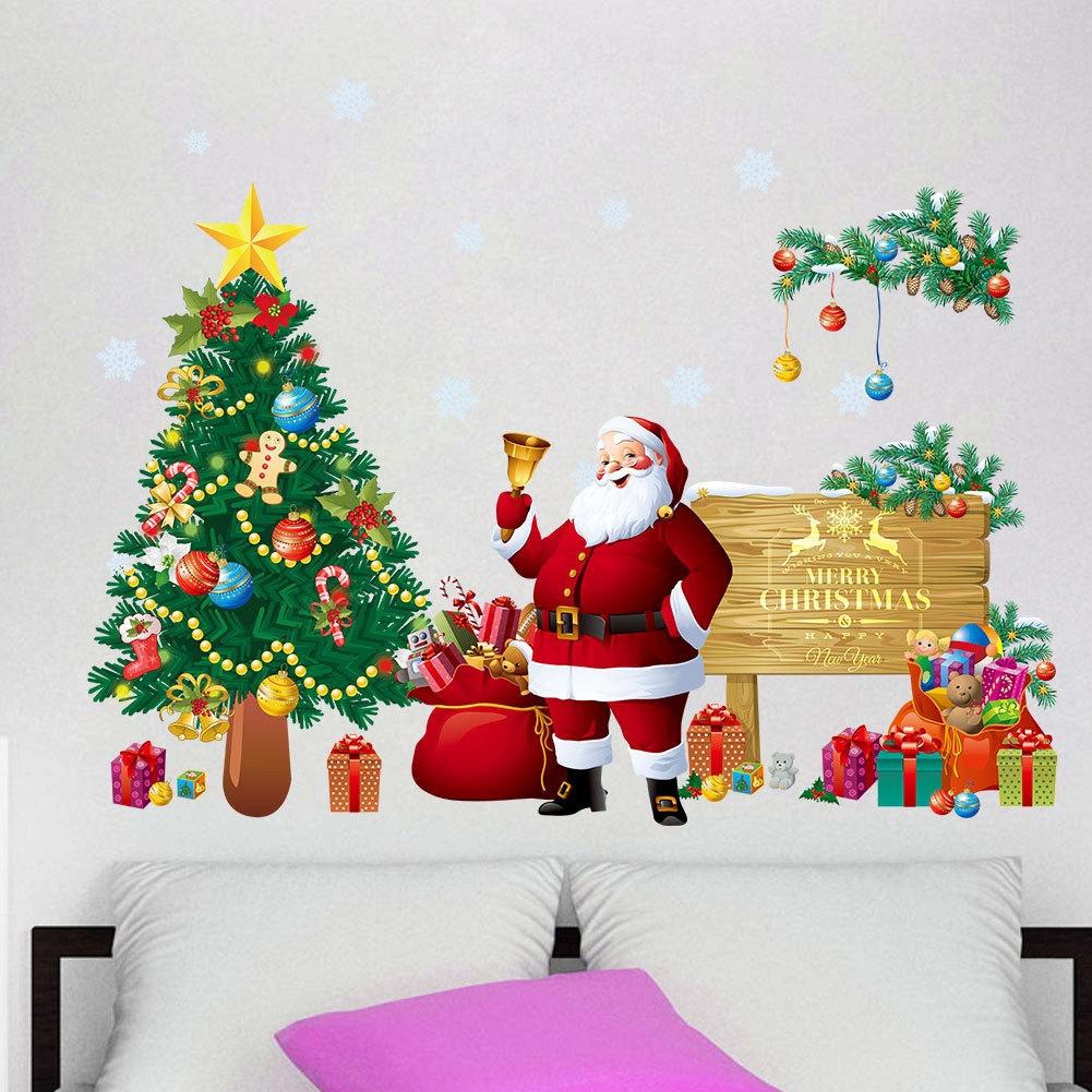 christmas tree & santa christmas wall sticker, removable pvc holiday mural