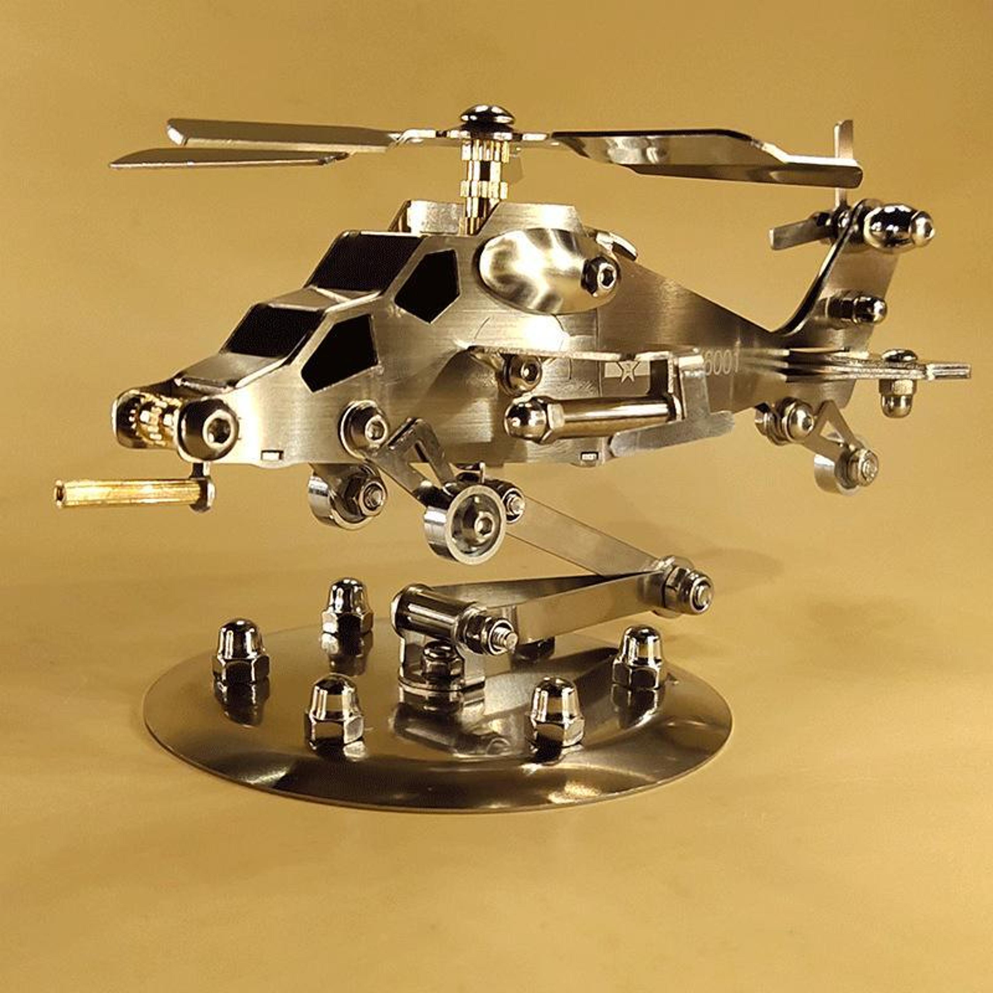 stainless steel helicopter model with rotating propeller for office desk decor