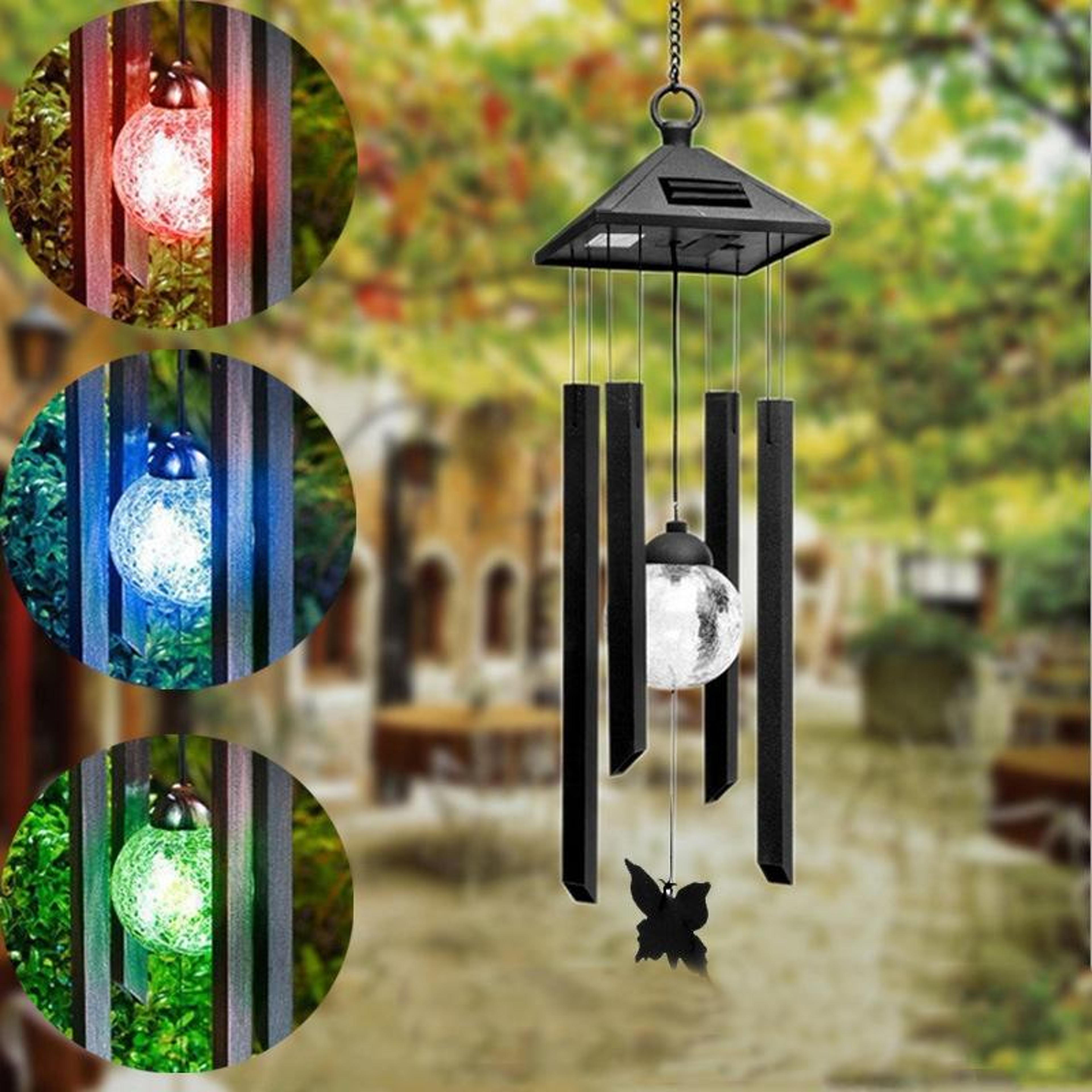 solar wind chime light ip65 waterproof color changing led garden hanging decor