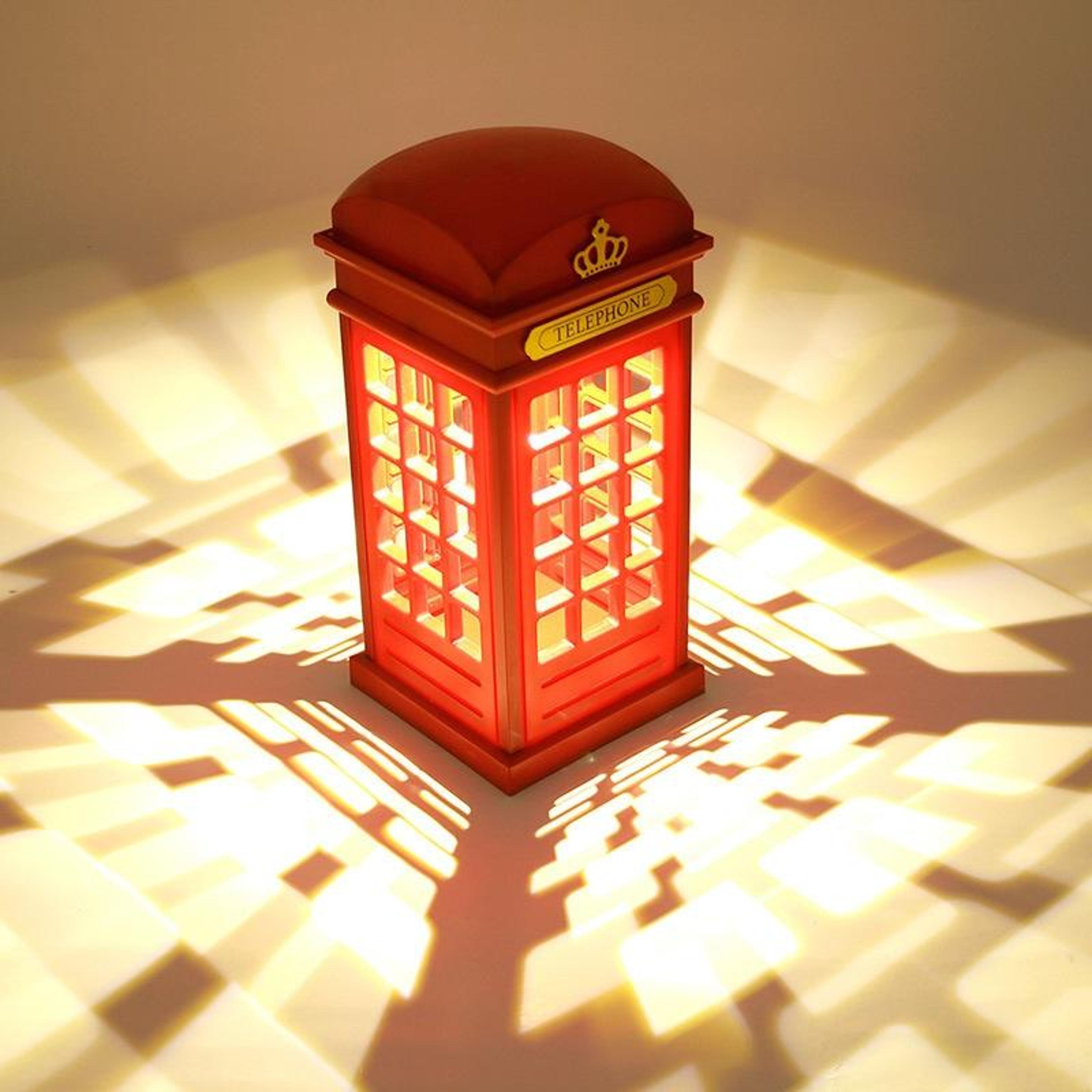 retro telephone booth led night light with touch dimming and rechargeable batteries
