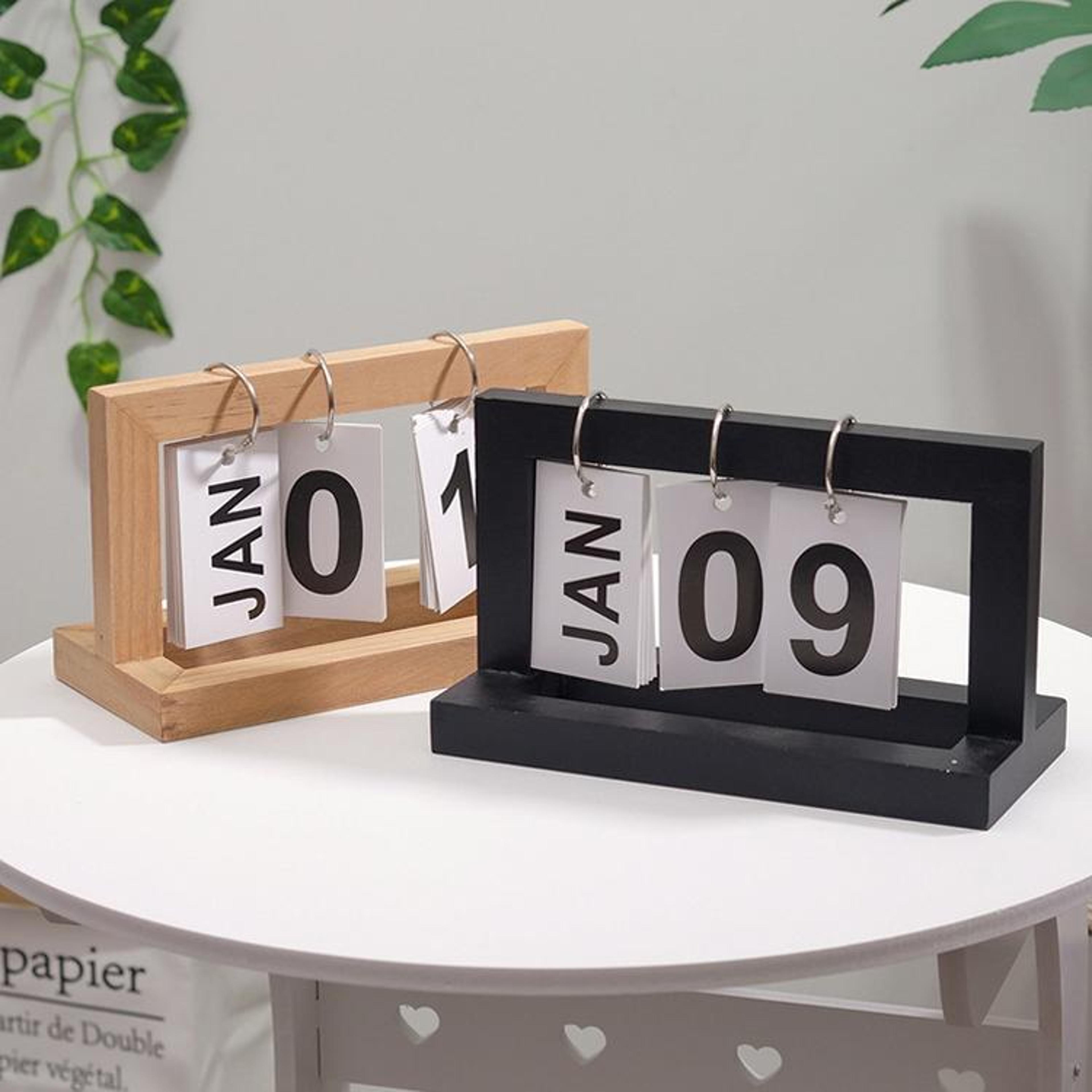 timeless wooden flip desk calendar, perpetual calendar & minimalist desk decor