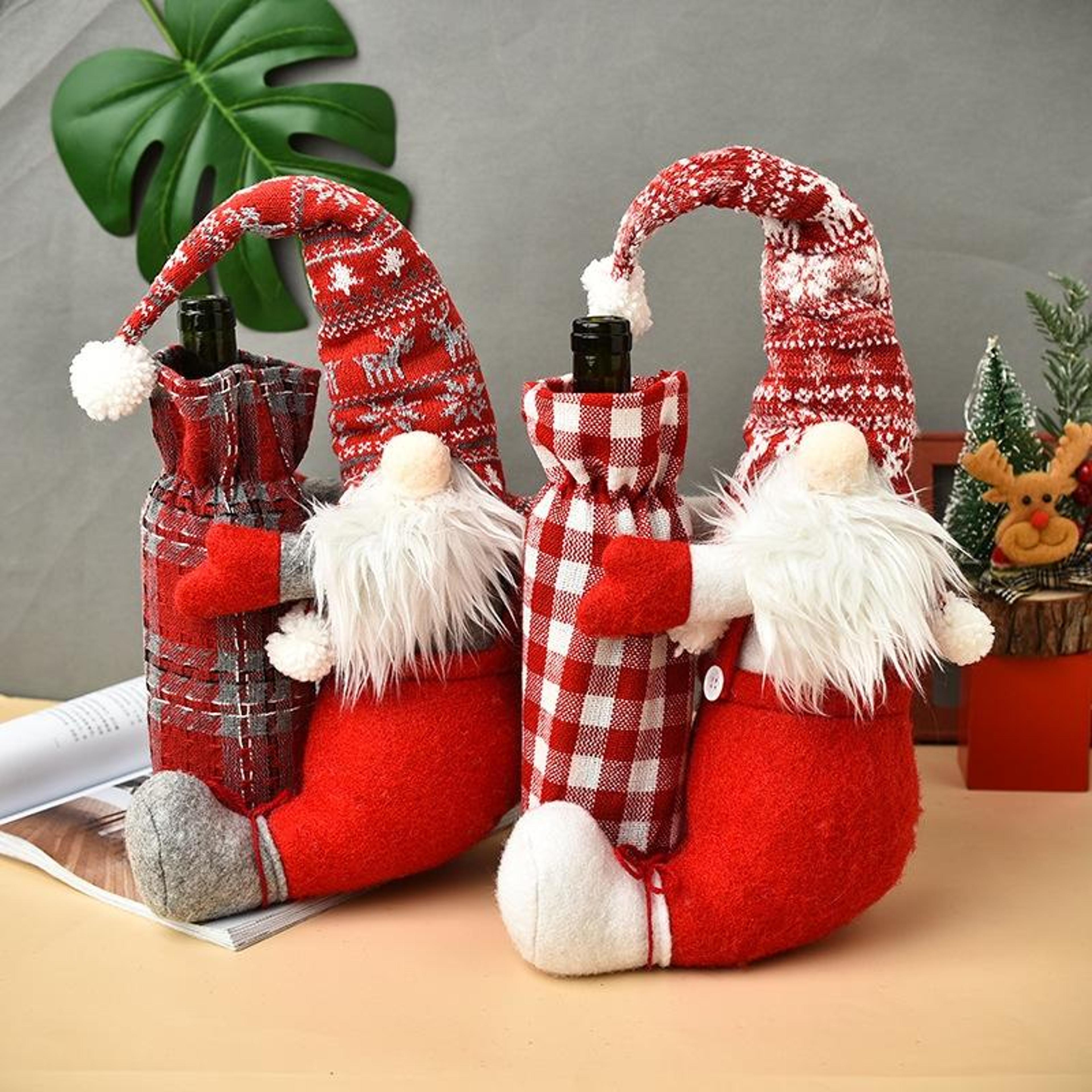 santa christmas wine bottle cover, soft knitted holiday table decoration