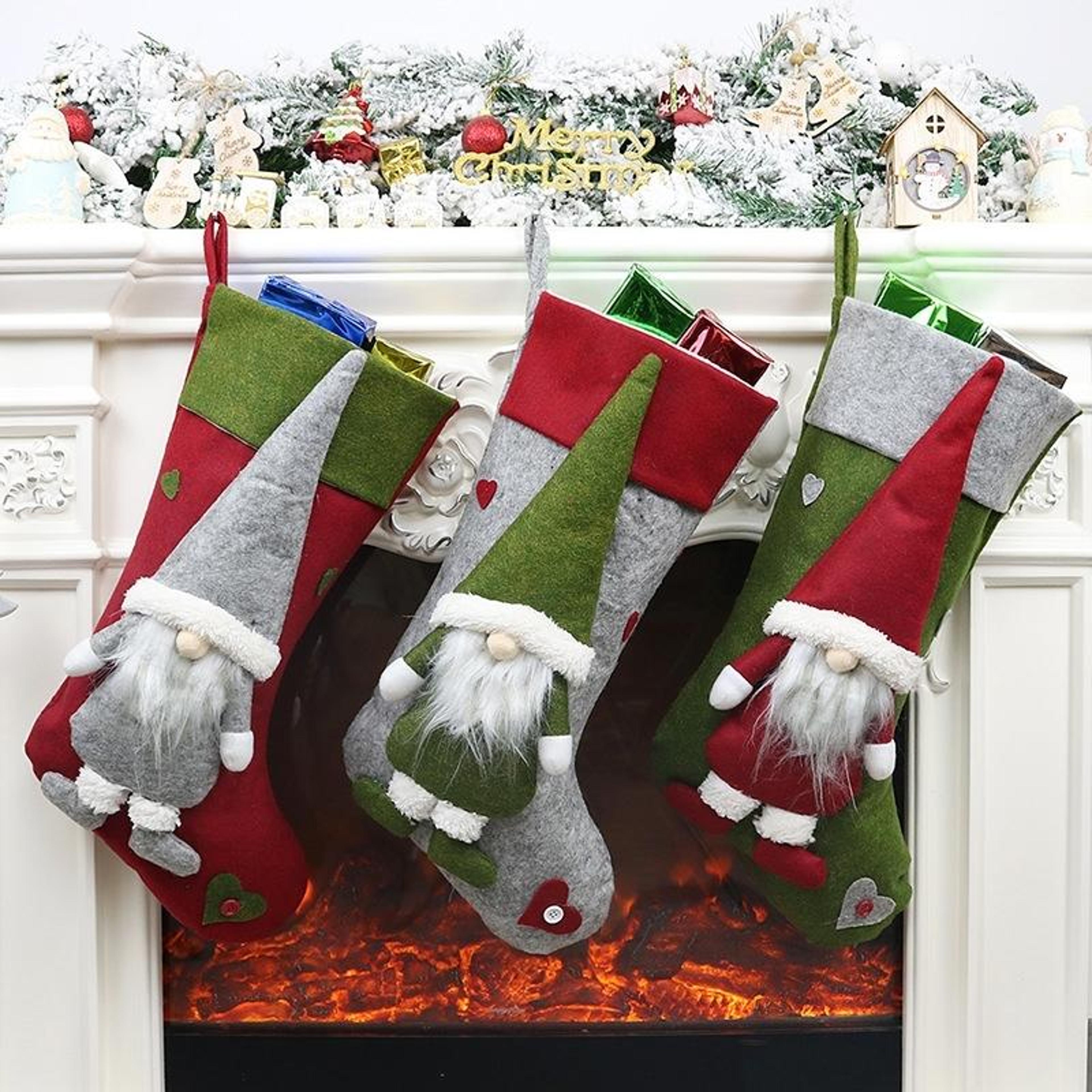 christmas gnome stocking gift bag with plush faceless doll holiday decoration
