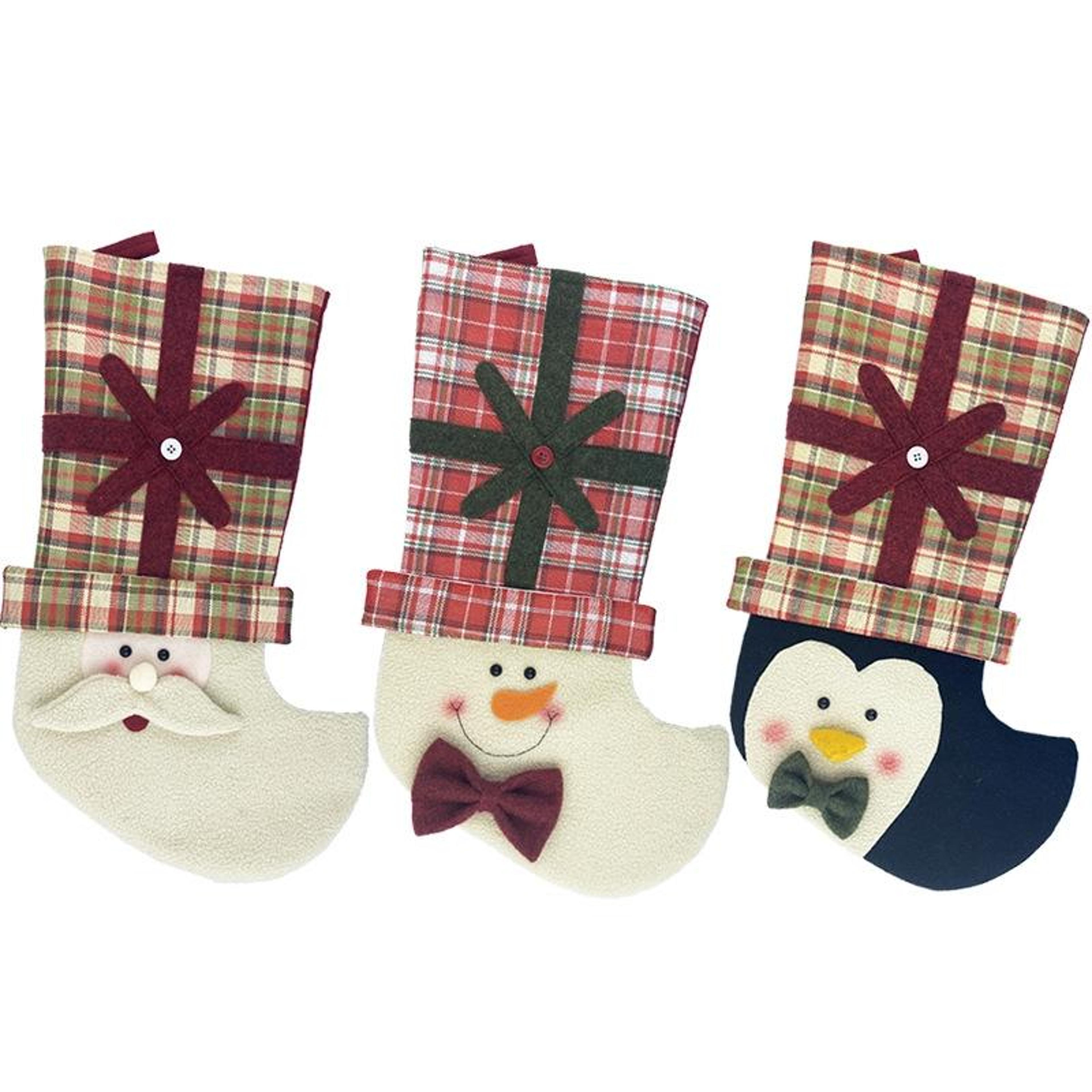 plaid christmas stocking gift bag for kids, soft hanging christmas tree decoration
