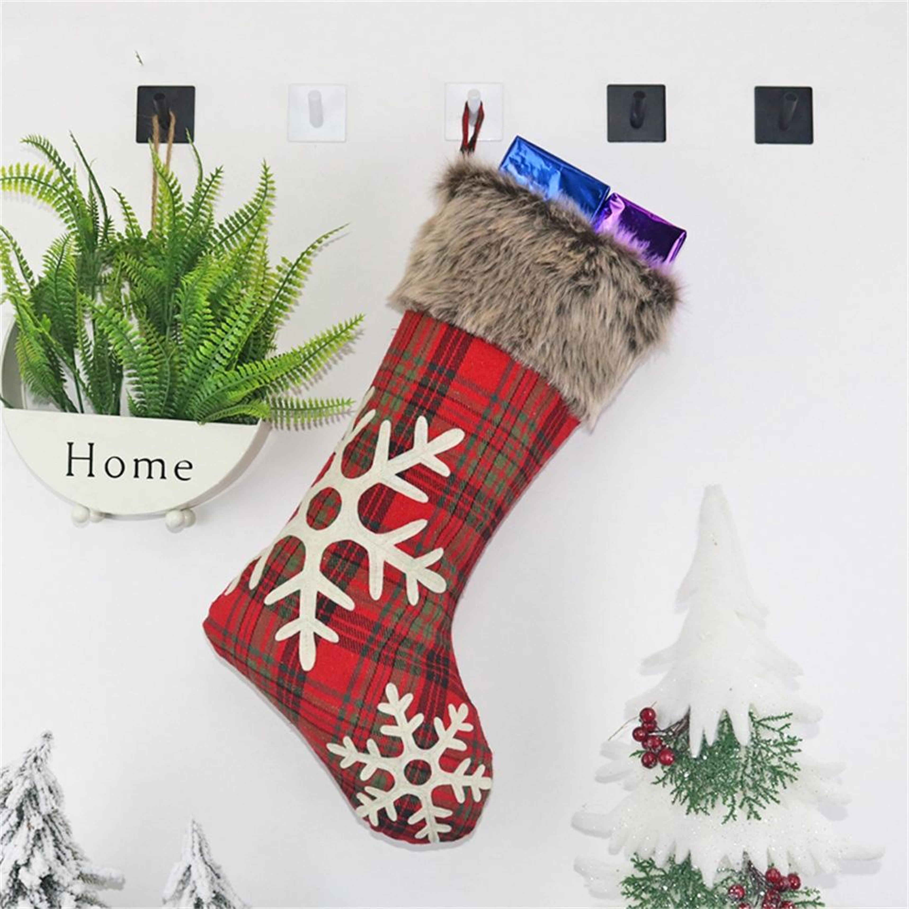 snowflake plush christmas stocking gift bag large hanging christmas decoration