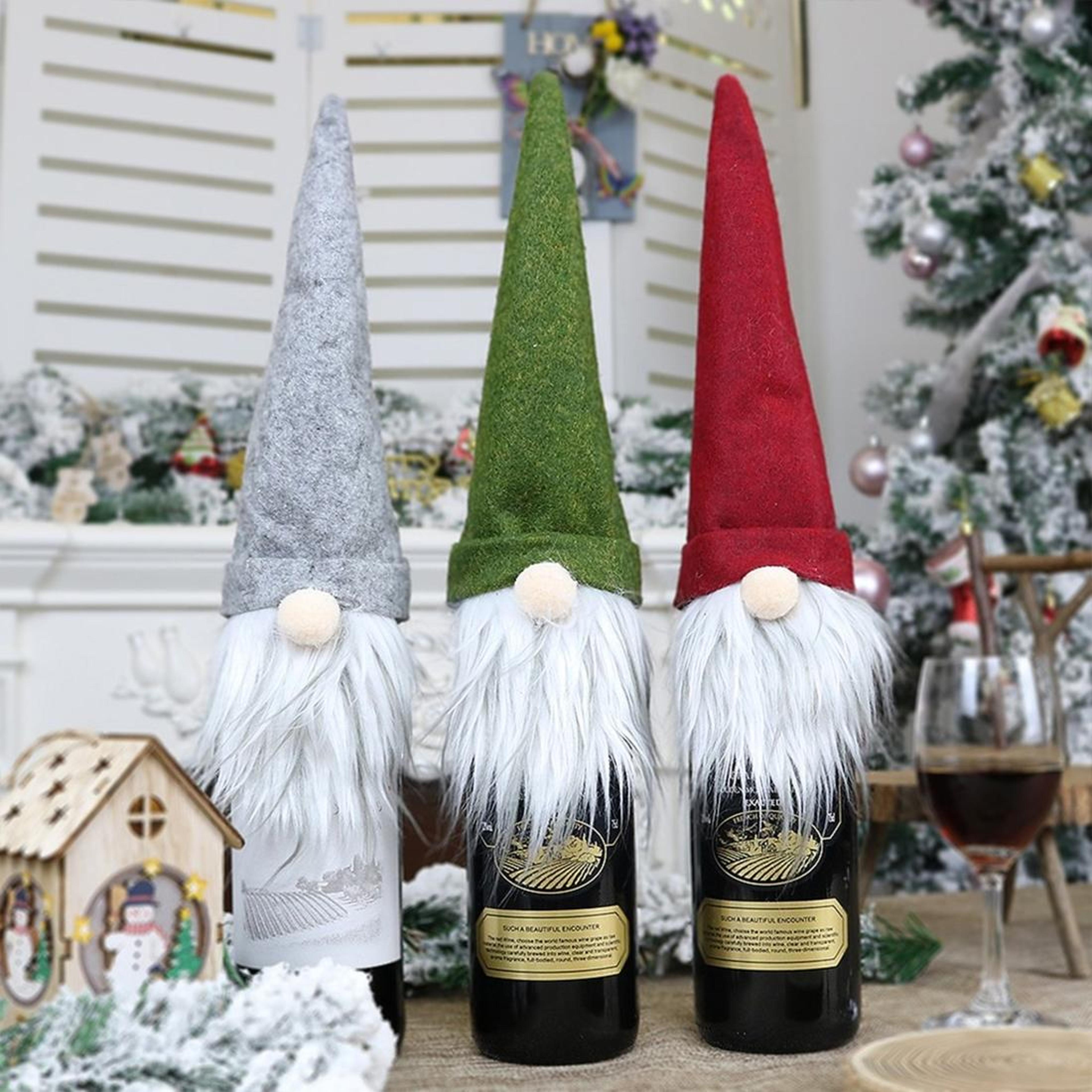2pcs christmas gnome wine bottle covers, festive holiday wine gift bags