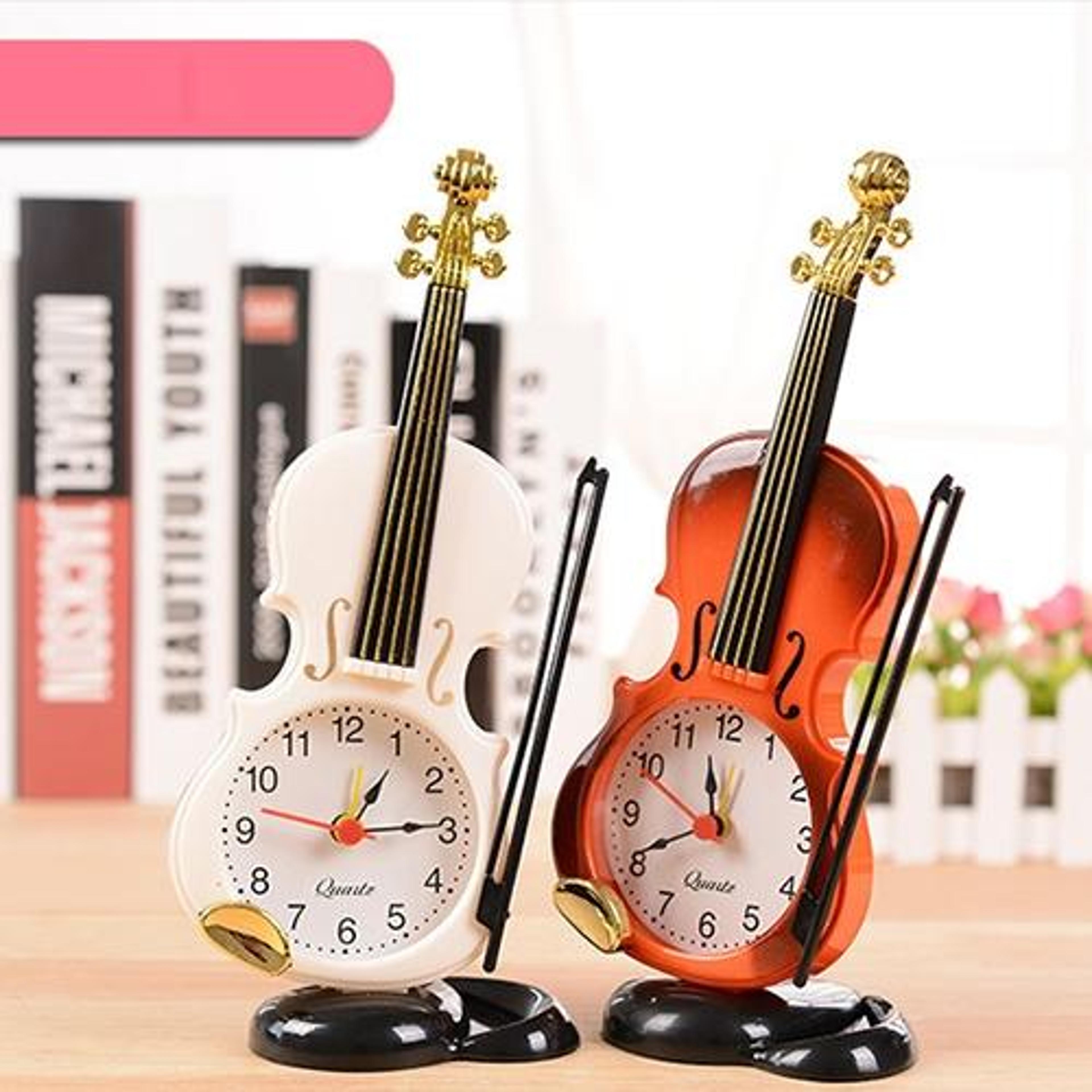 violin alarm clock with pen holder decorative desk clock for music lovers