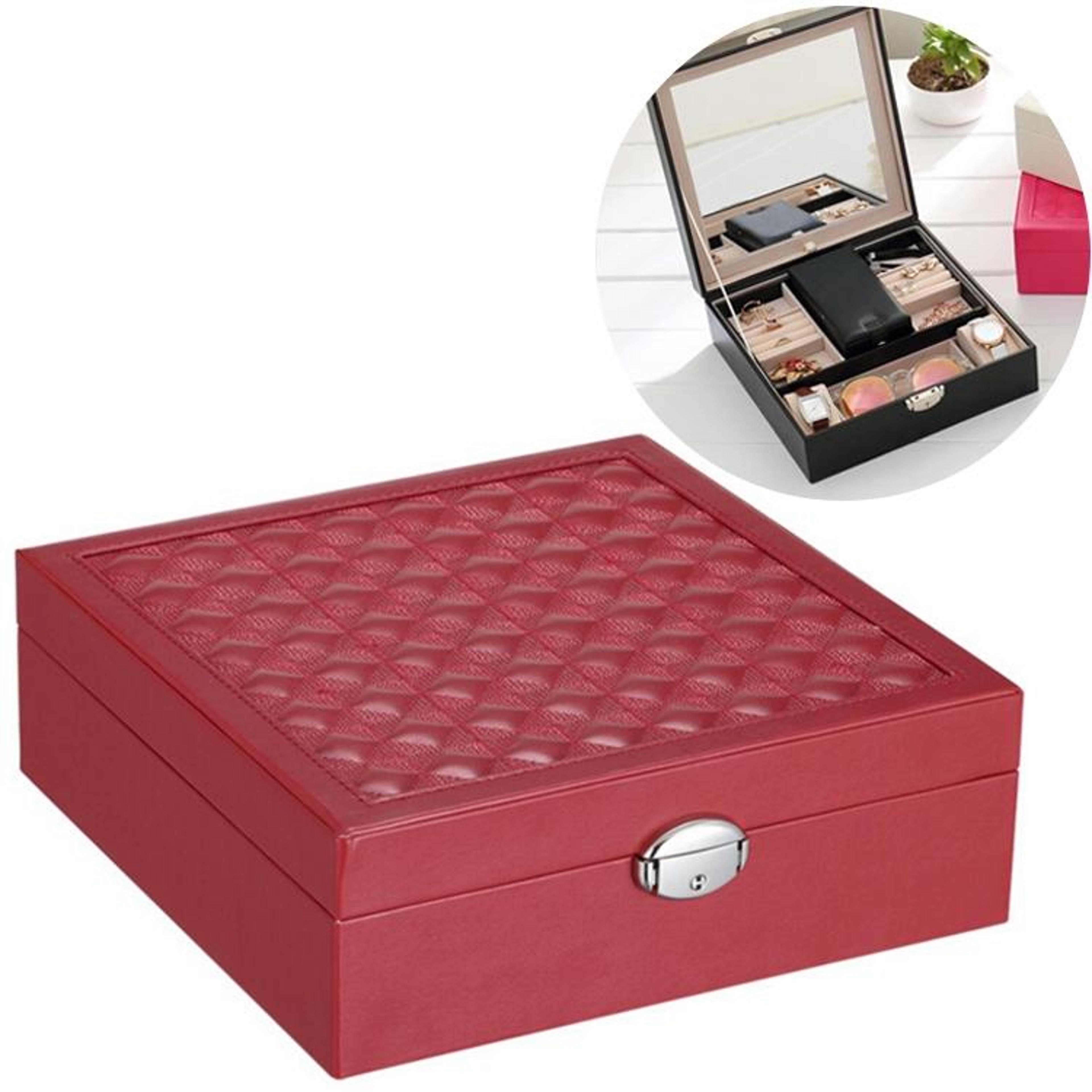 wooden jewelry box with soft lining for necklace and ring storage red
