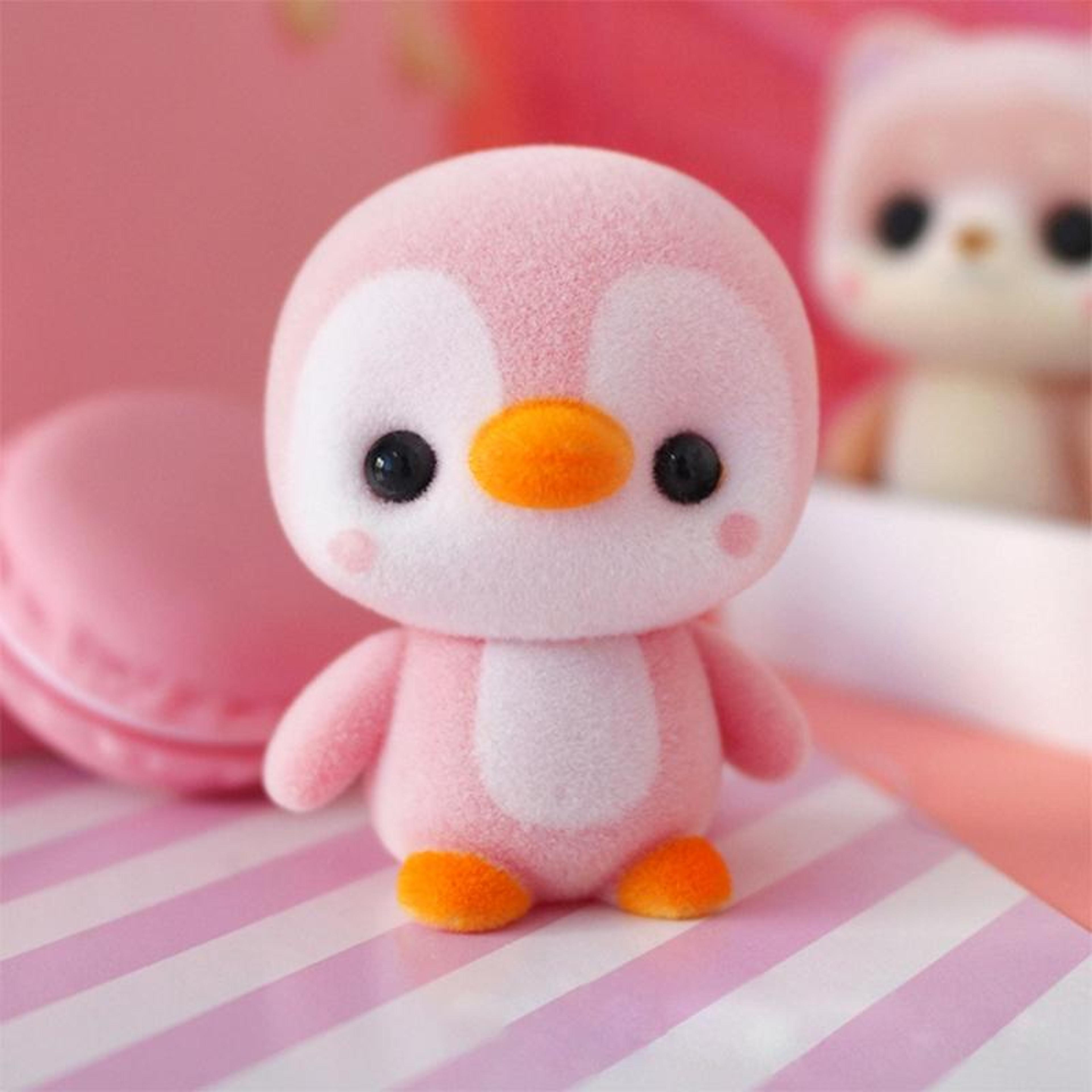 cute mini flocked penguin toy pvc penguin figurine for kids and desk decor