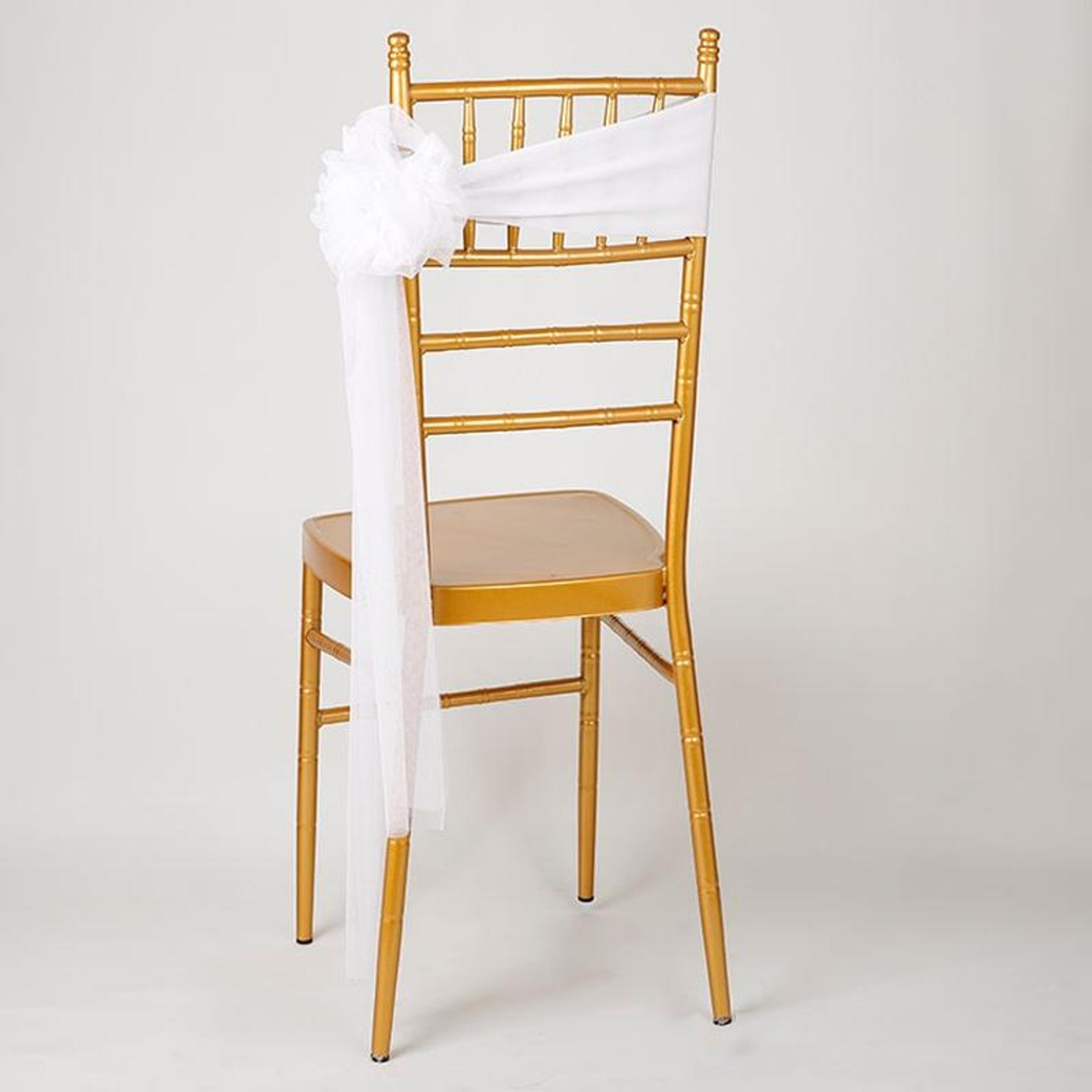 tie-free wedding chair sash with handmade tulle bow and stretch spandex band
