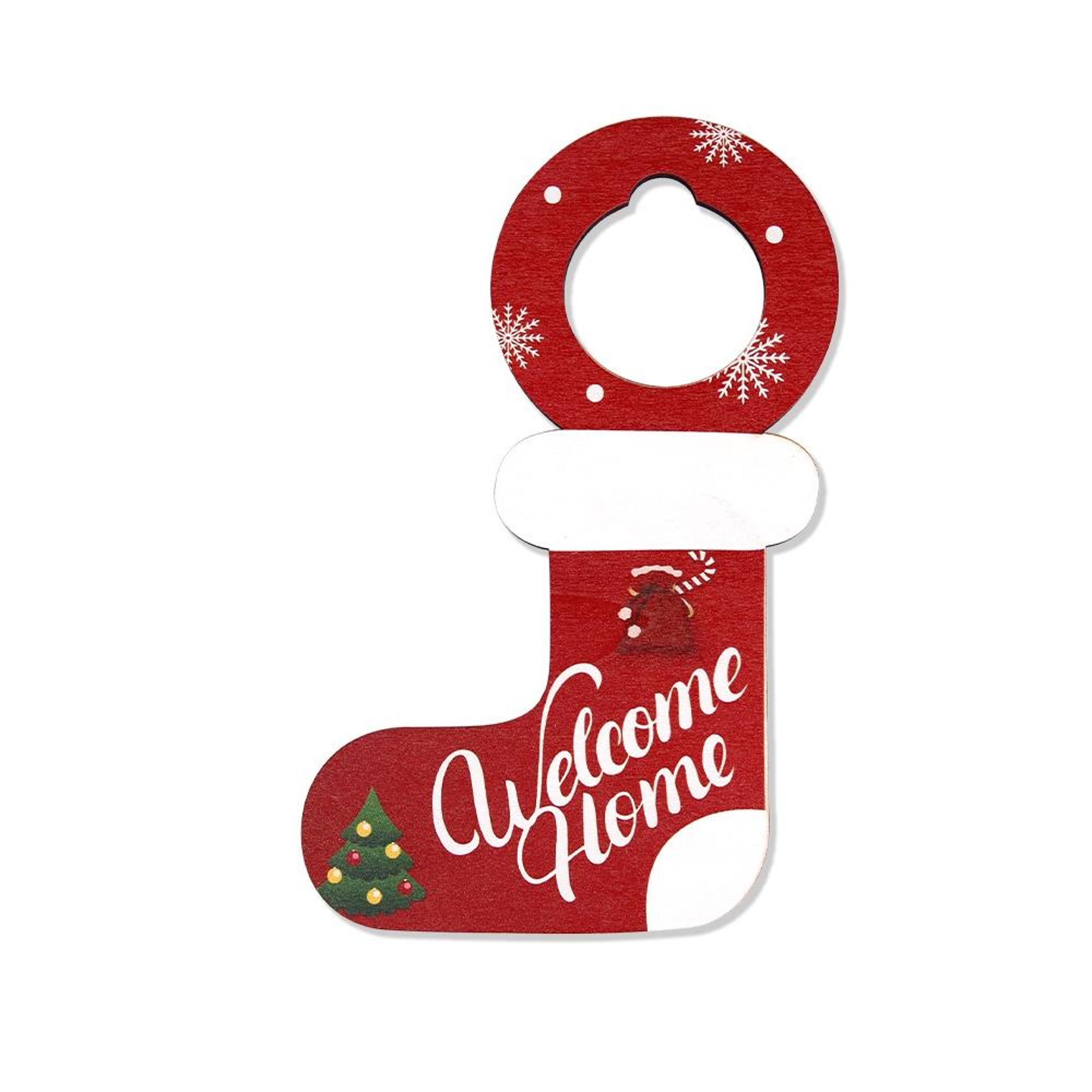 wooden christmas door handle pendant festive stocking holiday door decoration