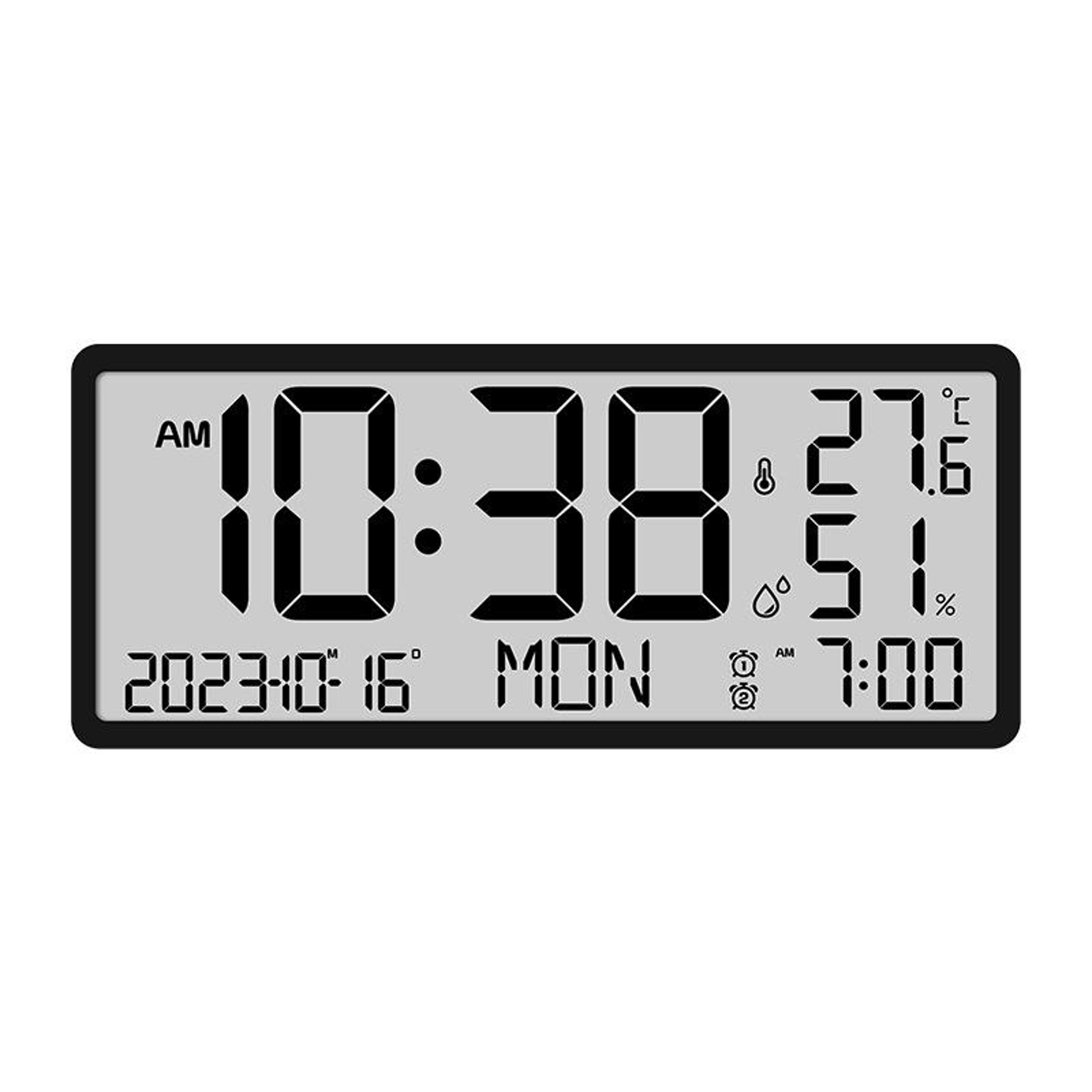 multifunction digital wall clock with lcd temperature humidity and date display