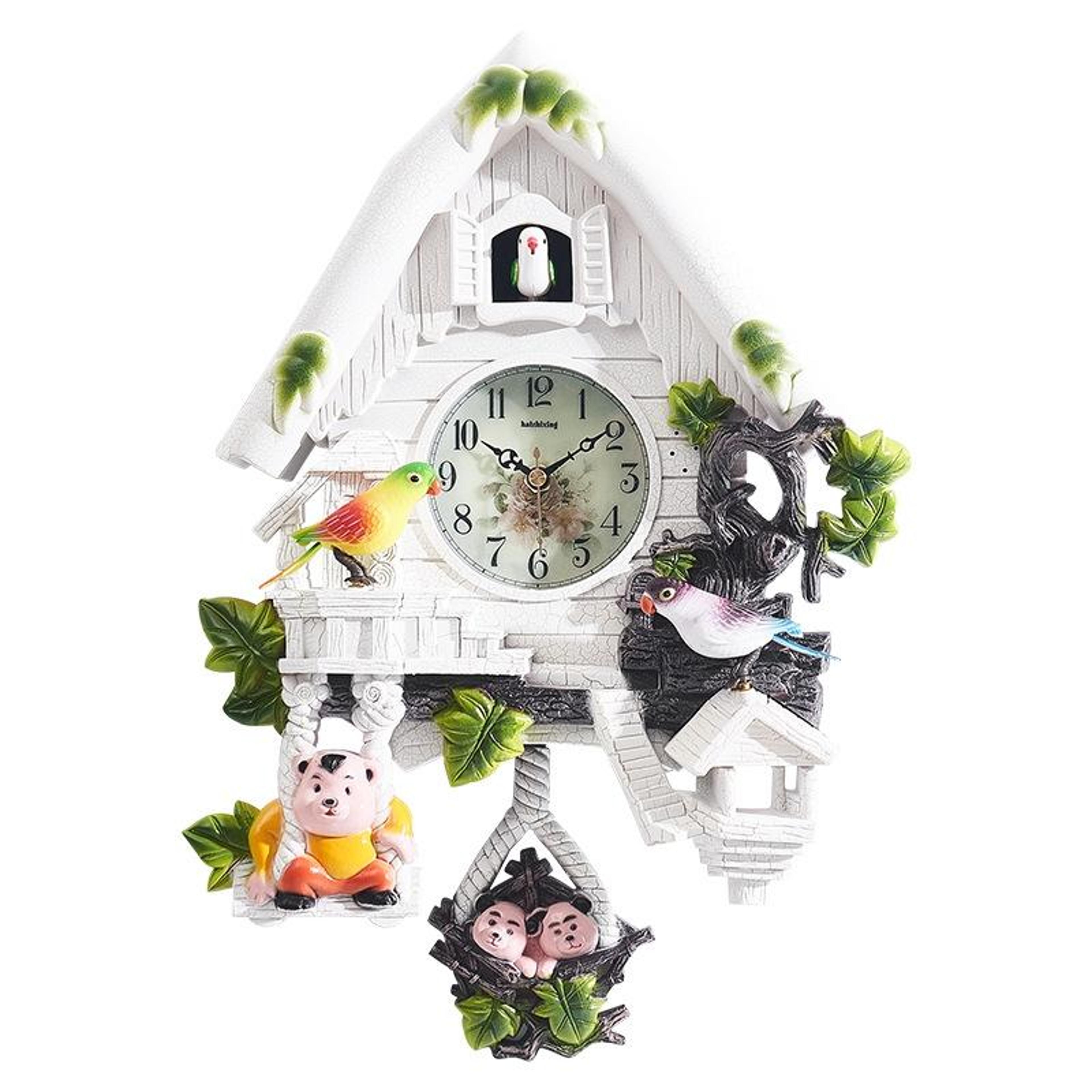 vintage cuckoo wall clock with bird chirping and pendulum for living room decor