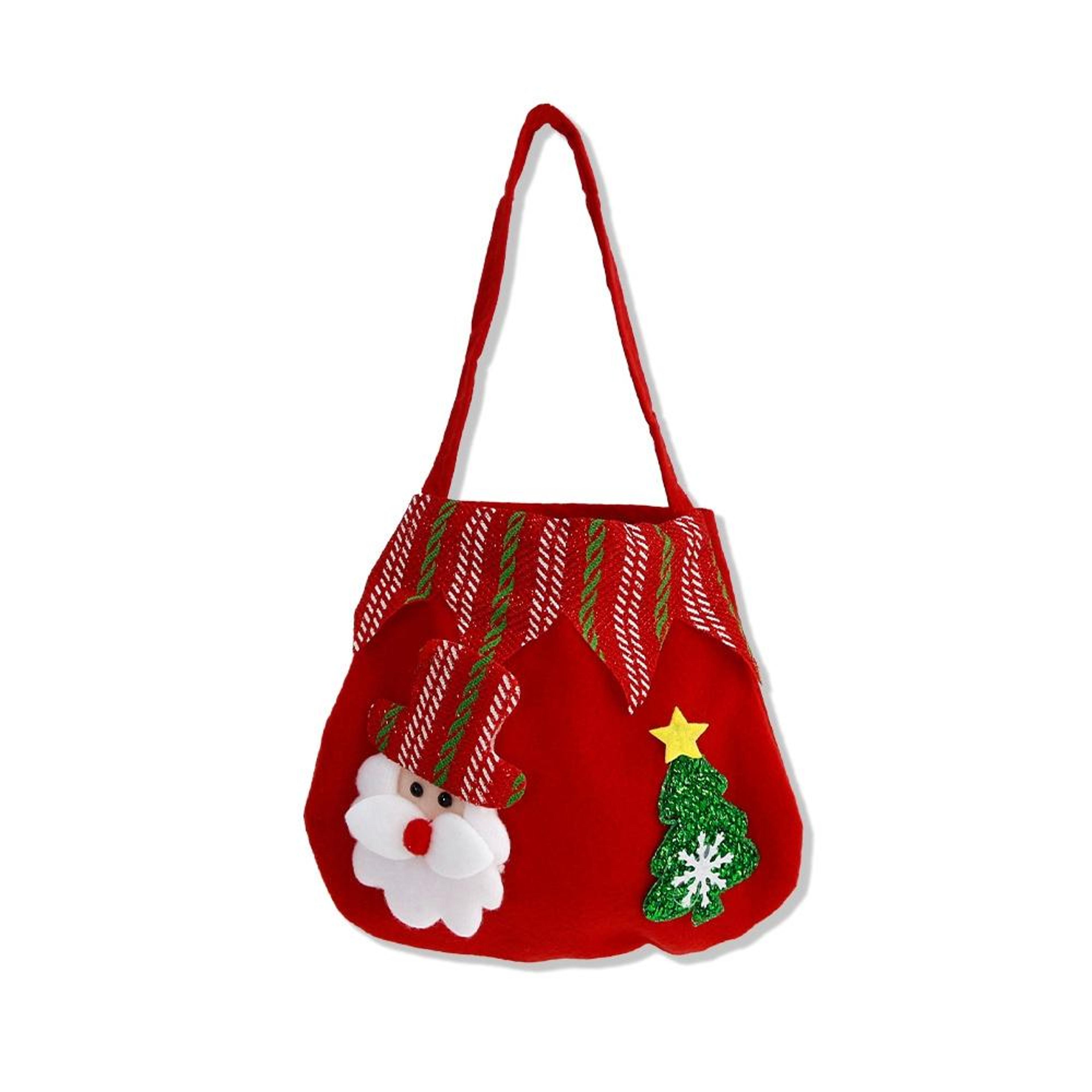 santa claus christmas gift bag for kids, soft flannel christmas candy bag with carry handle