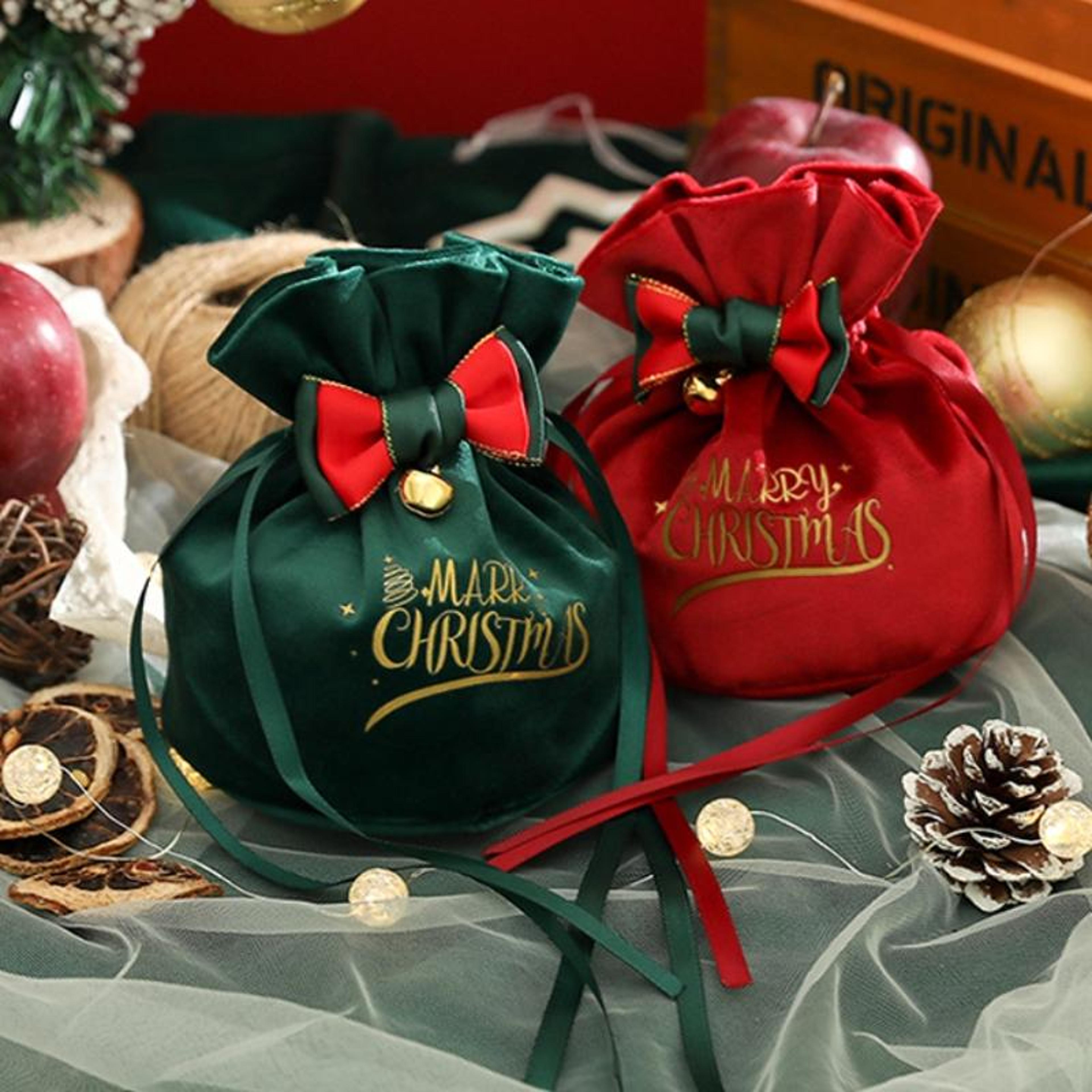 velvet christmas gift bag for candy, treats and festive holiday decor