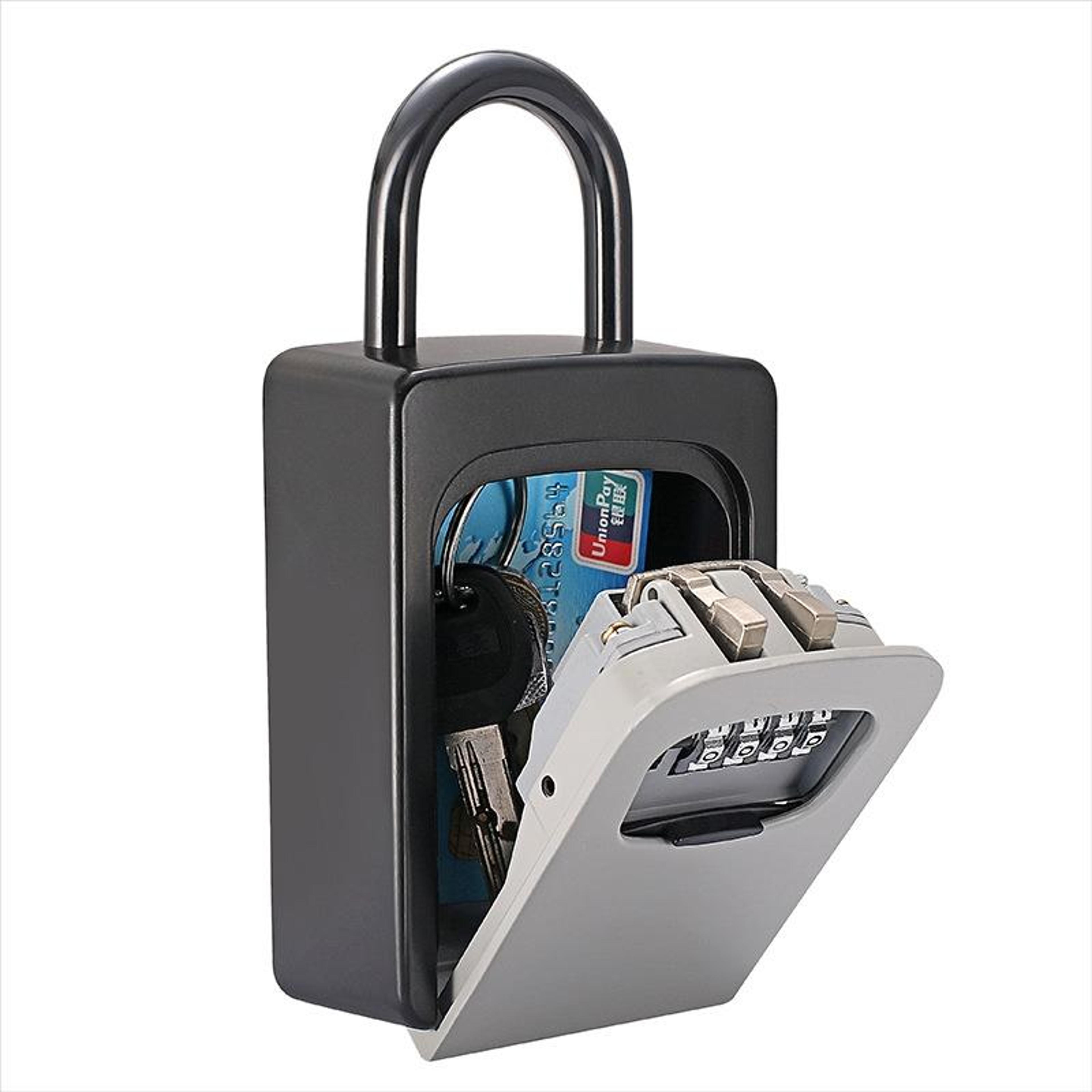 hanging key lock box with combination lock, portable key safe