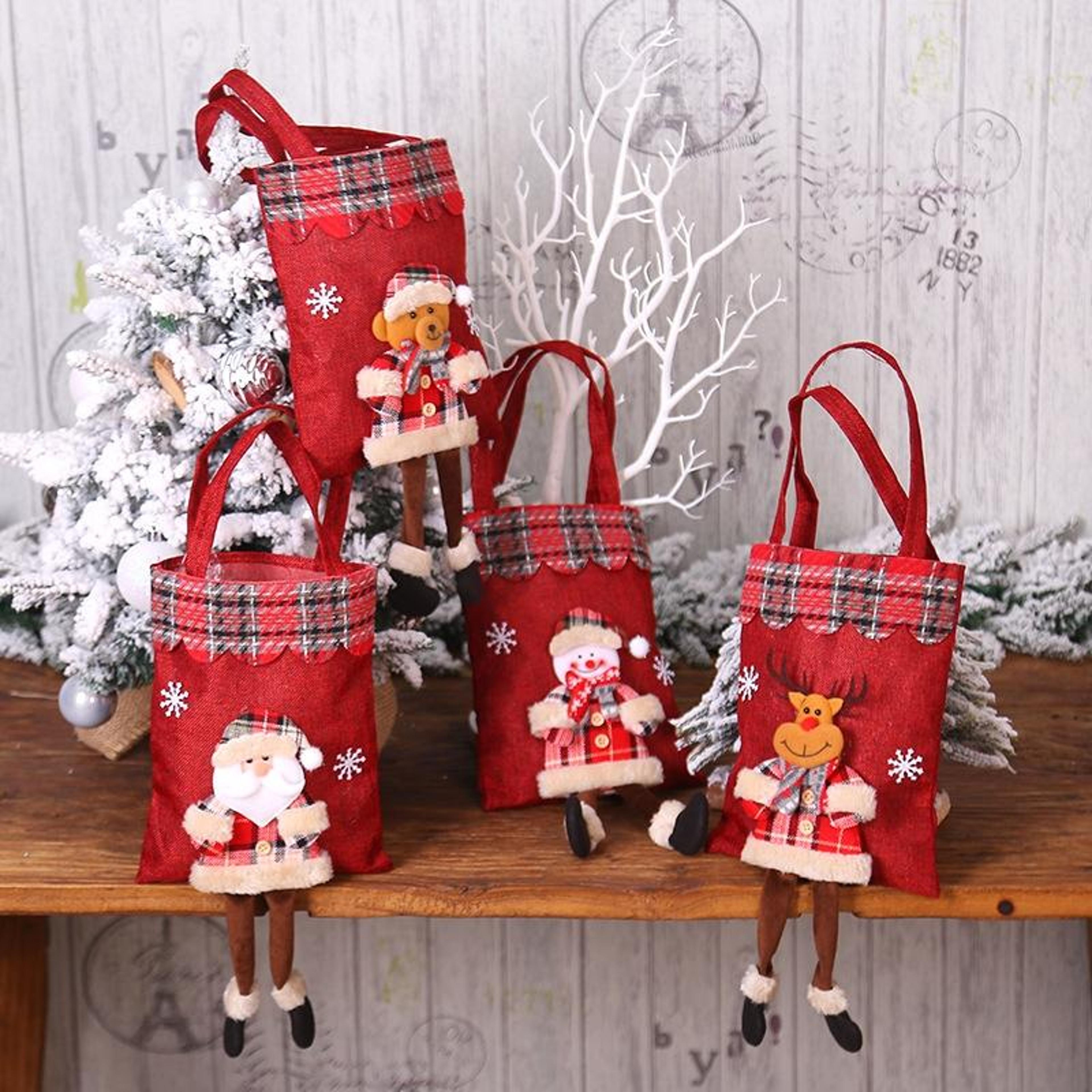 festive christmas burlap gift bag with plaid tote design for candy and holiday gifts