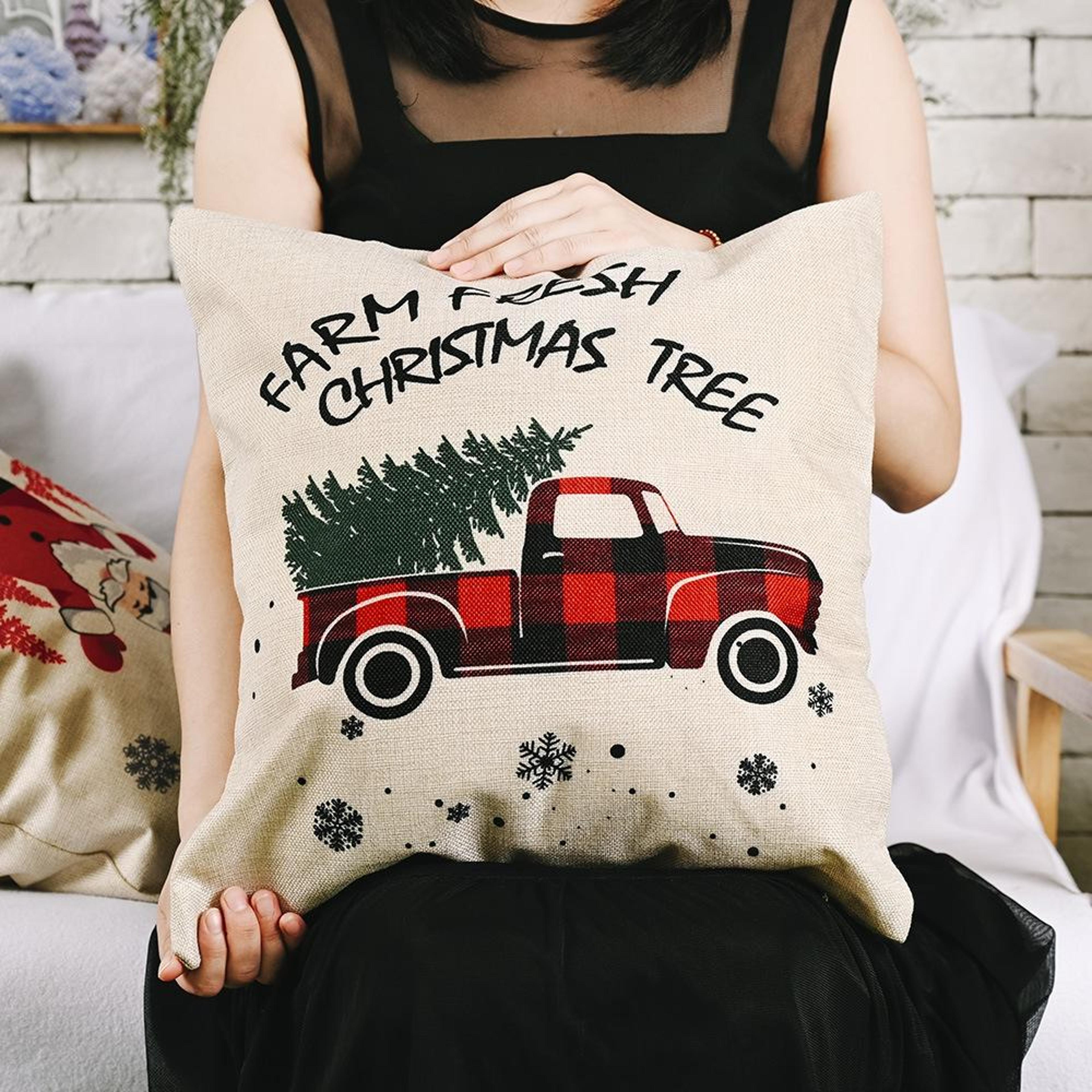 christmas linen pillow cover red and black car holiday throw cushion cover