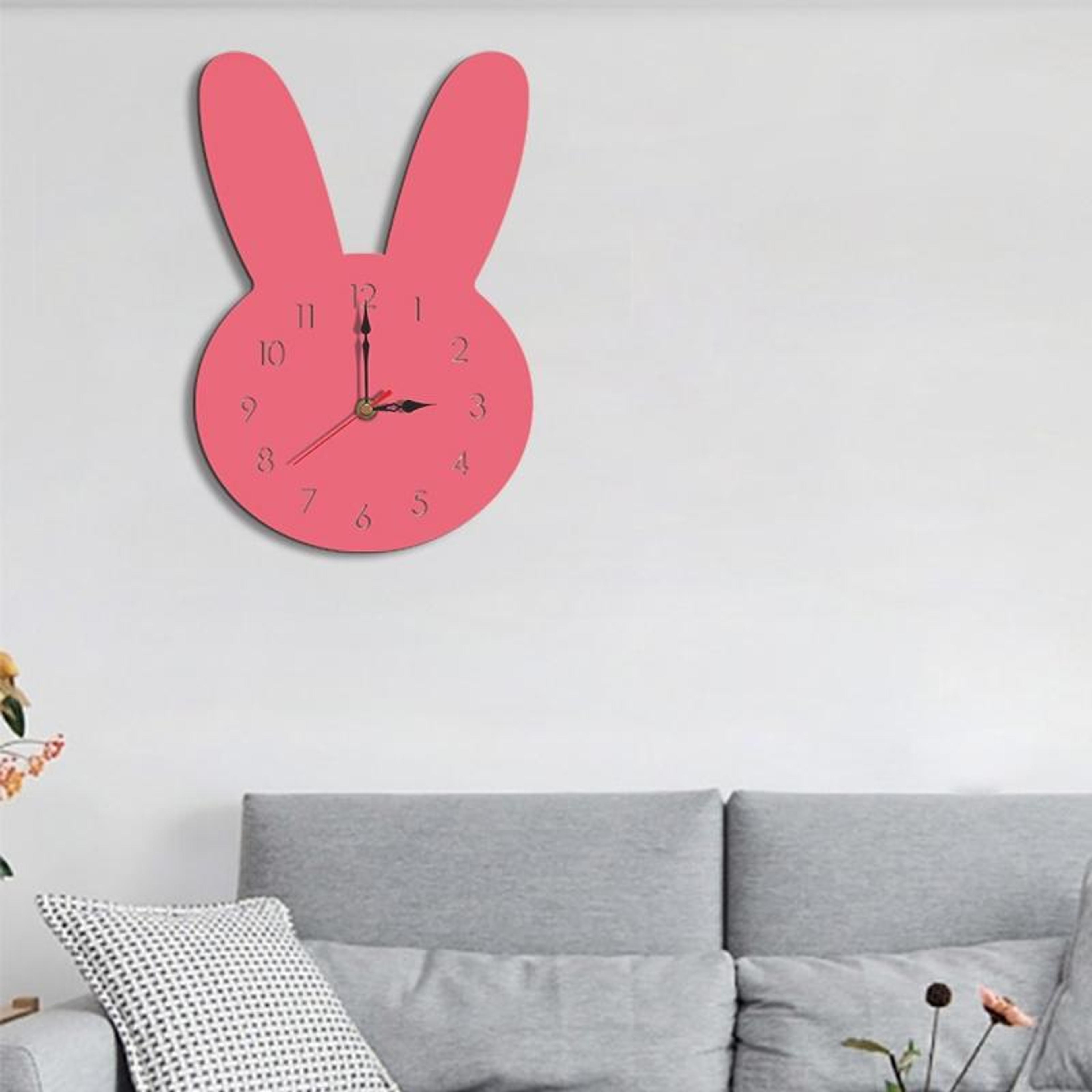 cute rabbit silent wall clock for kids room with swing pendulum acrylic nursery decor