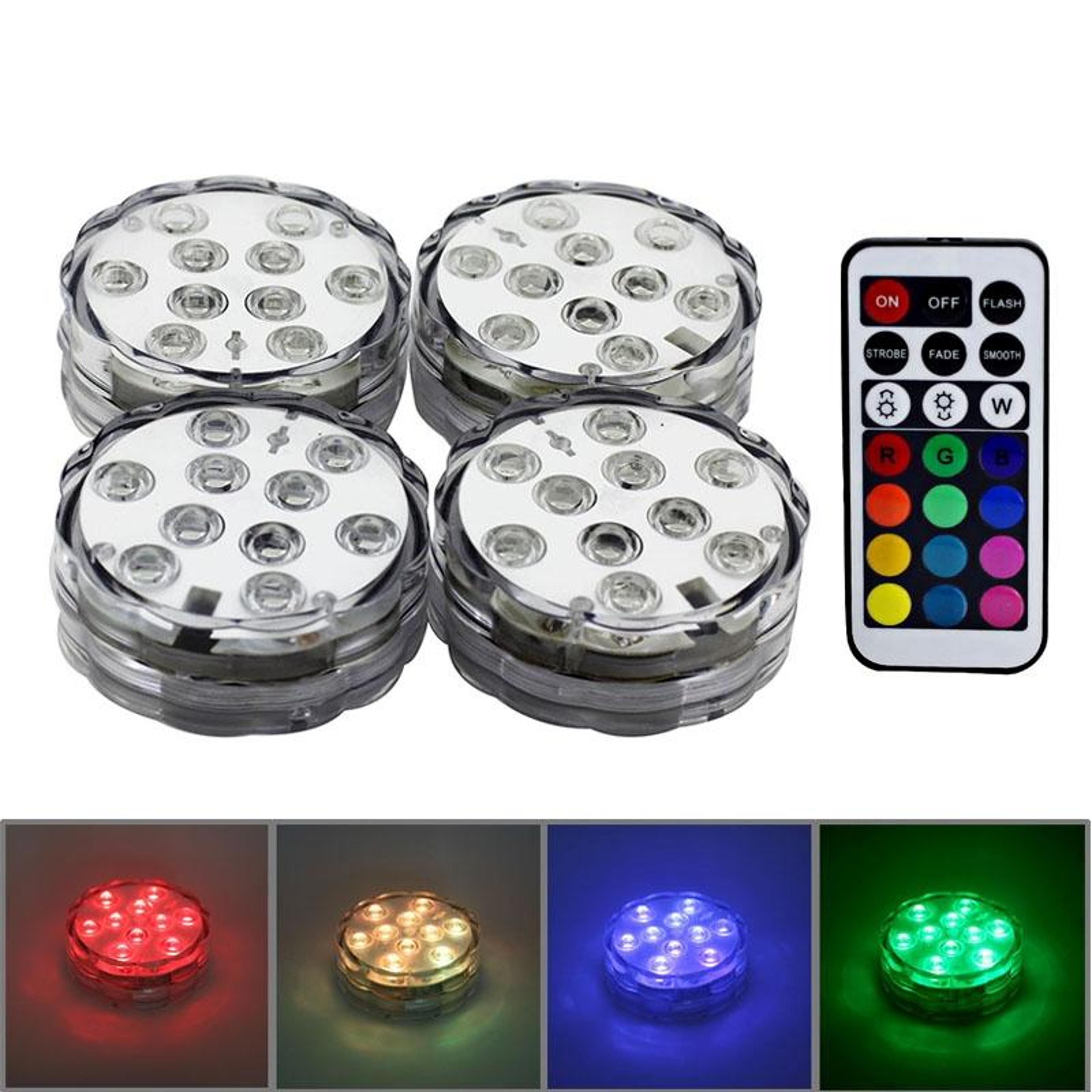 4pcs submersible led lights with remote control, 10-led color changing underwater lights