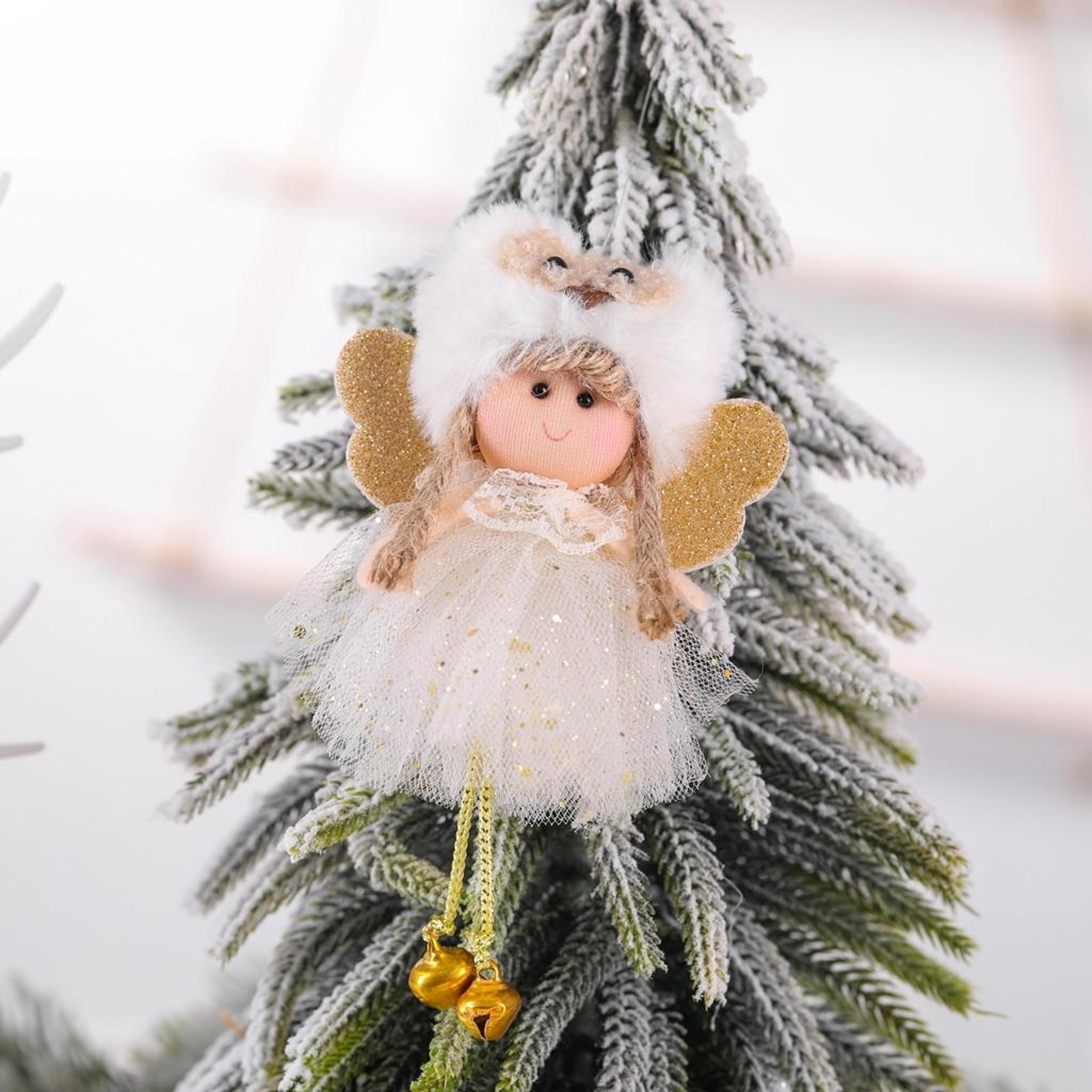 4pcs christmas angel ornaments plush sequined christmas tree pendants with tulle skirts